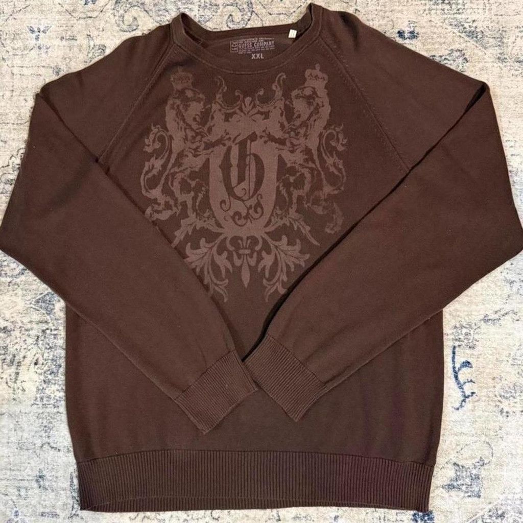 Guess 2000s Guess Company Brown Gothic Pullover Y2K Sweater - 2XL Size US XL / EU 56 / 4 - 1 Thumbnail