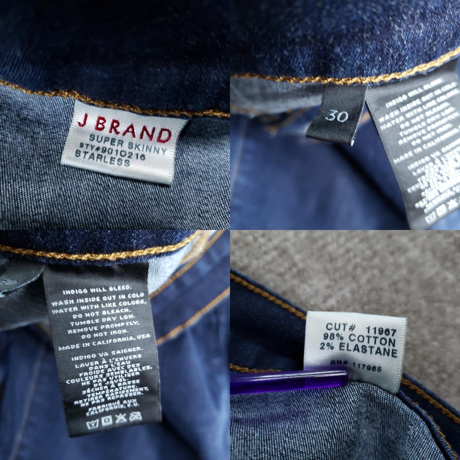 J Brand J Brand Jeans Womens 30 Dark Wash Super Skinny Starless Stretch Made in USA Womens Size 30" / US 8 / IT 44 - 9 Thumbnail