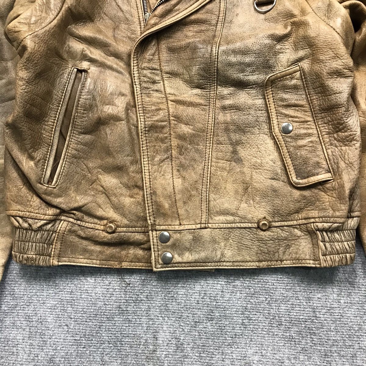 Other LEATHER JACKET DOUBLE COLLAR BROWN FADED BIKER JACKET Size US M / EU 48-50 / 2 - 6 Thumbnail