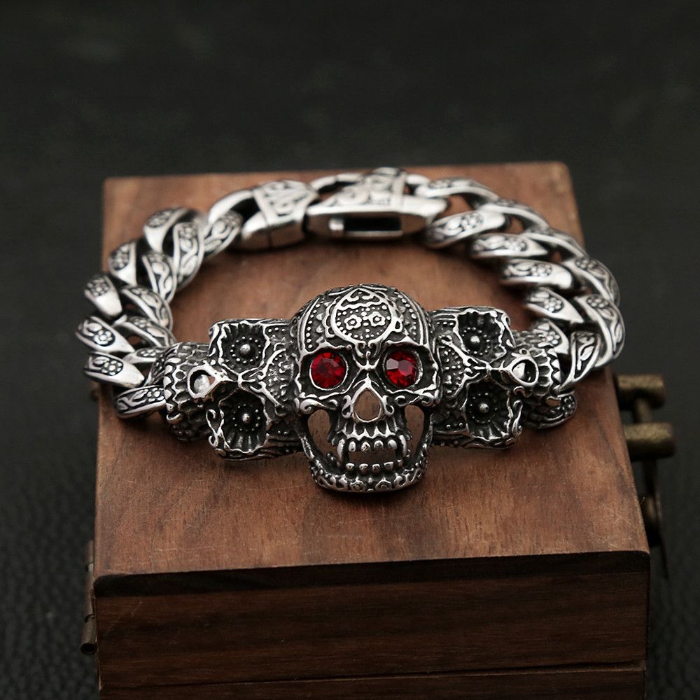 Japanese Brand Skull Punk with Red Stone Eye Bracelet Size ONE SIZE - 1 Thumbnail