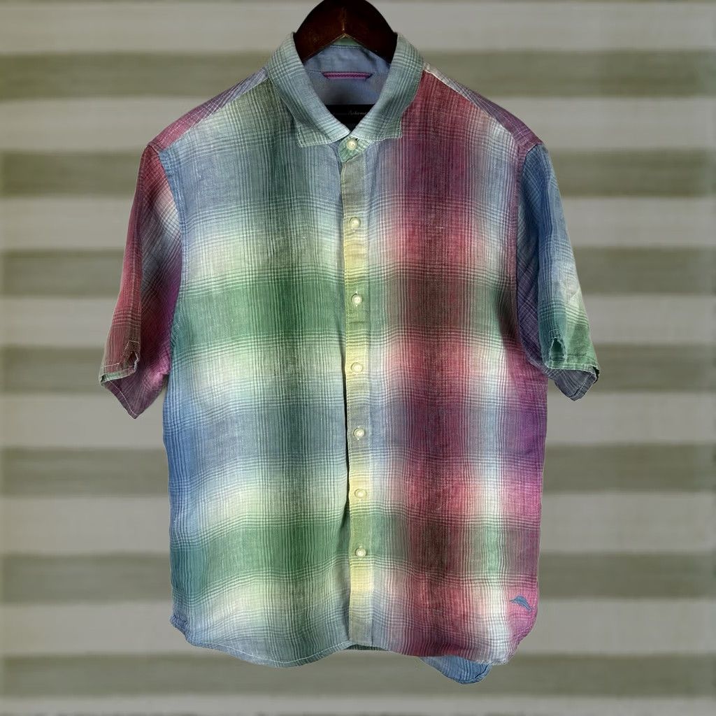 Tommy Bahama Tommy Bahama Shirt Mens 100% Linen Button Up Medium Multicolor Check Short Sleeve Casual Shirt Button-Up Fans Mens Regular XS? Size US M / EU 48-50 / 2 - 1 Thumbnail