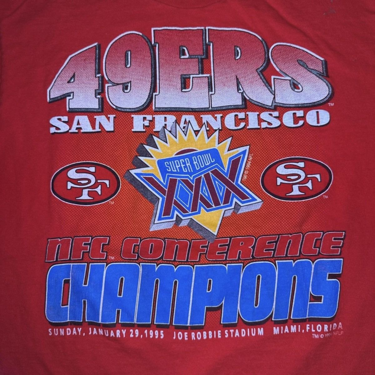 Fruit Of The Loom Vintage 1994 Super Bowl XXIX T-Shirt Red Mens L 49ers NFL Size US L / EU 52-54 / 3 - 2 Thumbnail