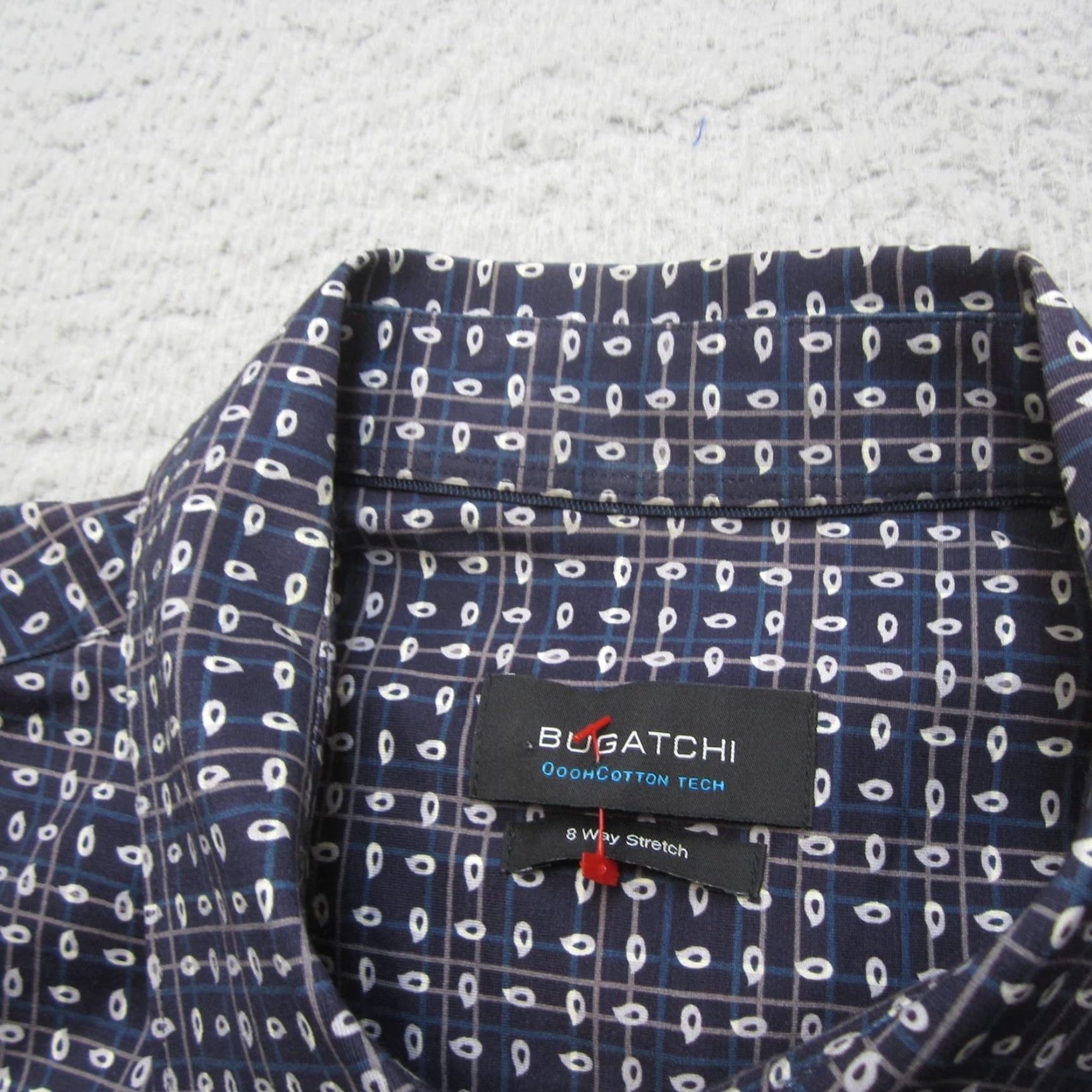 BUGATCHI Bugatchi Shirt Mens L Blue Geometric OoohCotton Tech Stretch Button Up Shirt Button-Up Long Sleeve Size US L / EU 52-54 / 3 - 7 Thumbnail
