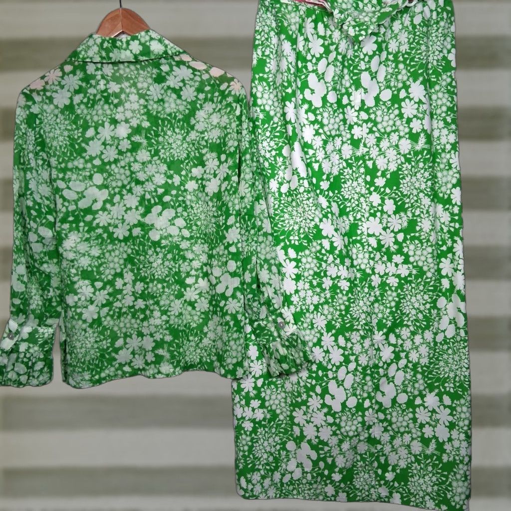 Vintage VINTAGE Midge Grant Outfit Skirt Shirt 14 Green White Floral 2 Piece Set Vintage 60s Womens Casual Party/Cocktail Travel Wedding Size XL / US 12-14 / IT 48-50 - 1 Thumbnail