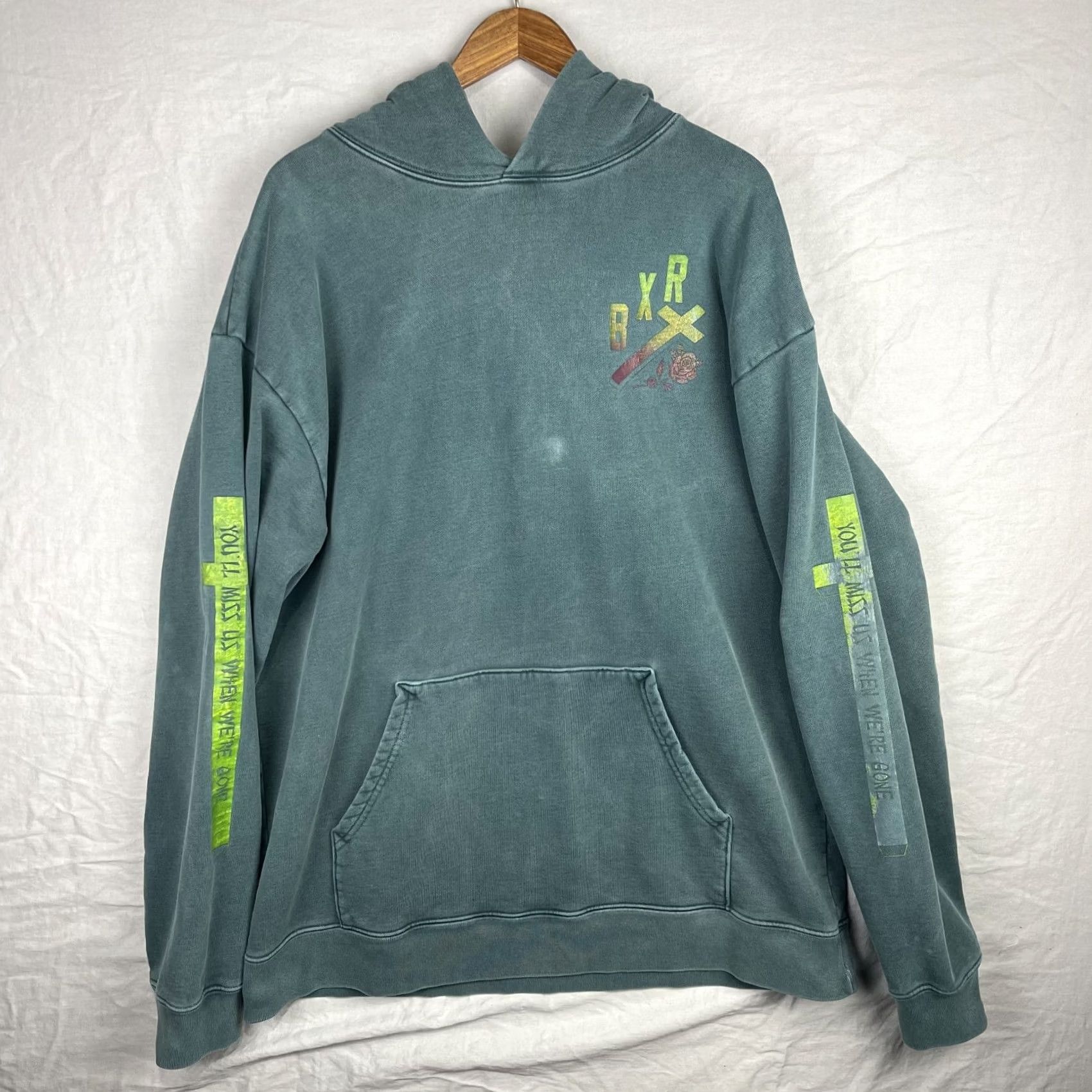 Born X Raised Born x Raised Hoodie Mens XL Green You'll Miss Us Heavyweight Sweatshirt Skater Graphic Print Pockets Hooded Classic Beach City 90s Mens Size US XL / EU 56 / 4 - 2 Thumbnail