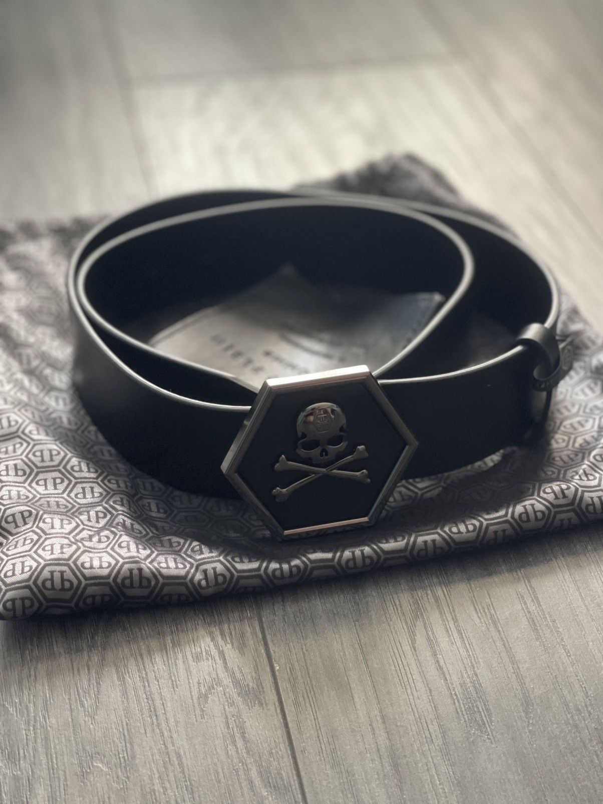 Philipp Plein Philipp Plein Skull Black Leather Hexagon Belt (100cm) Size ONE SIZE - 1 Thumbnail