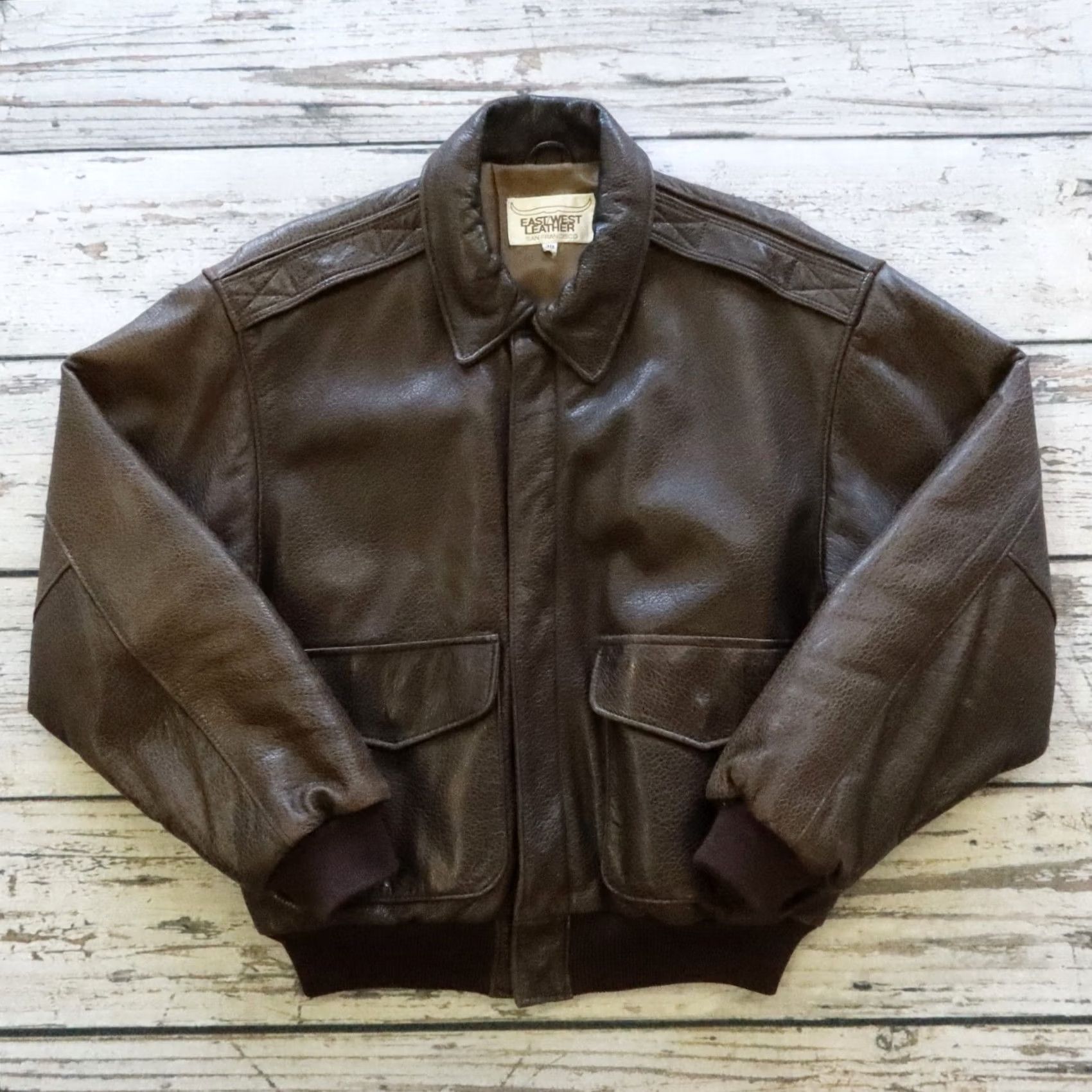 Vintage Vintage East West Leather Jacket Men 38 Brown Biker San Francisco USA Size US XXS / EU 40 - 2 Thumbnail