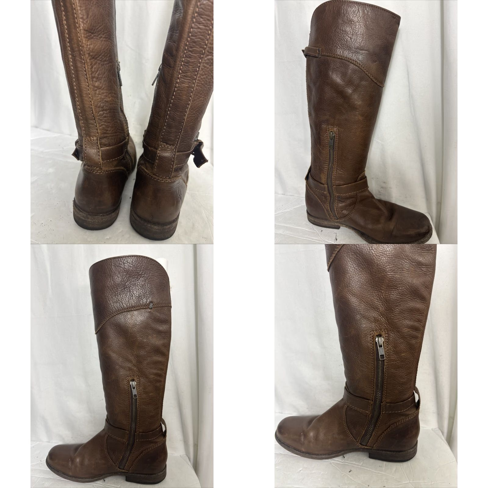 Frye Frye Phillip Riding Boots Brown Leather Womens Size 7 Ankle Zip Flaw Strap Size US 7 / IT 37 - 10 Thumbnail