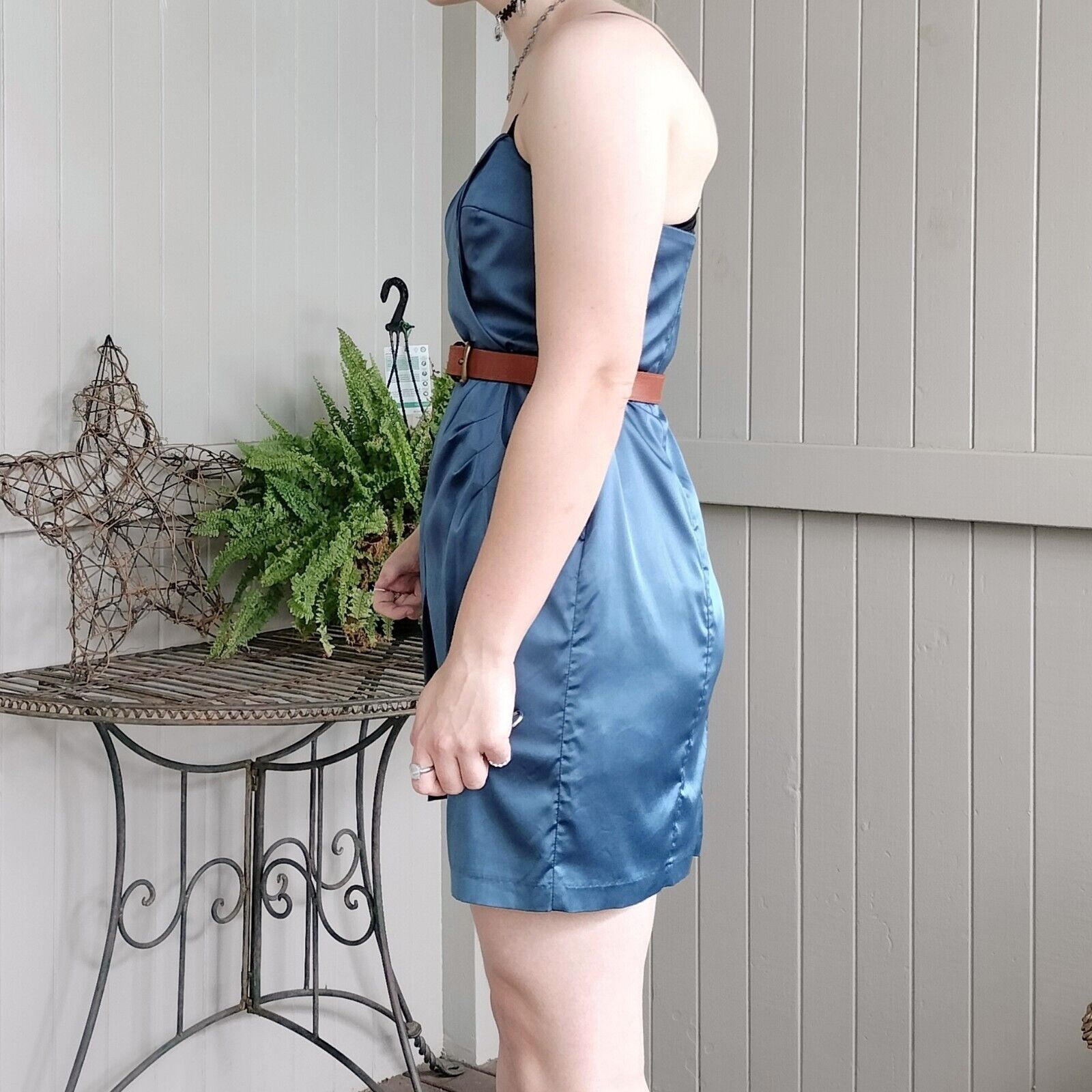 Designer Vintage Cooper St Dress Satin Mini A Line Pleated Evening Size L / US 10 / IT 46 - 7 Thumbnail