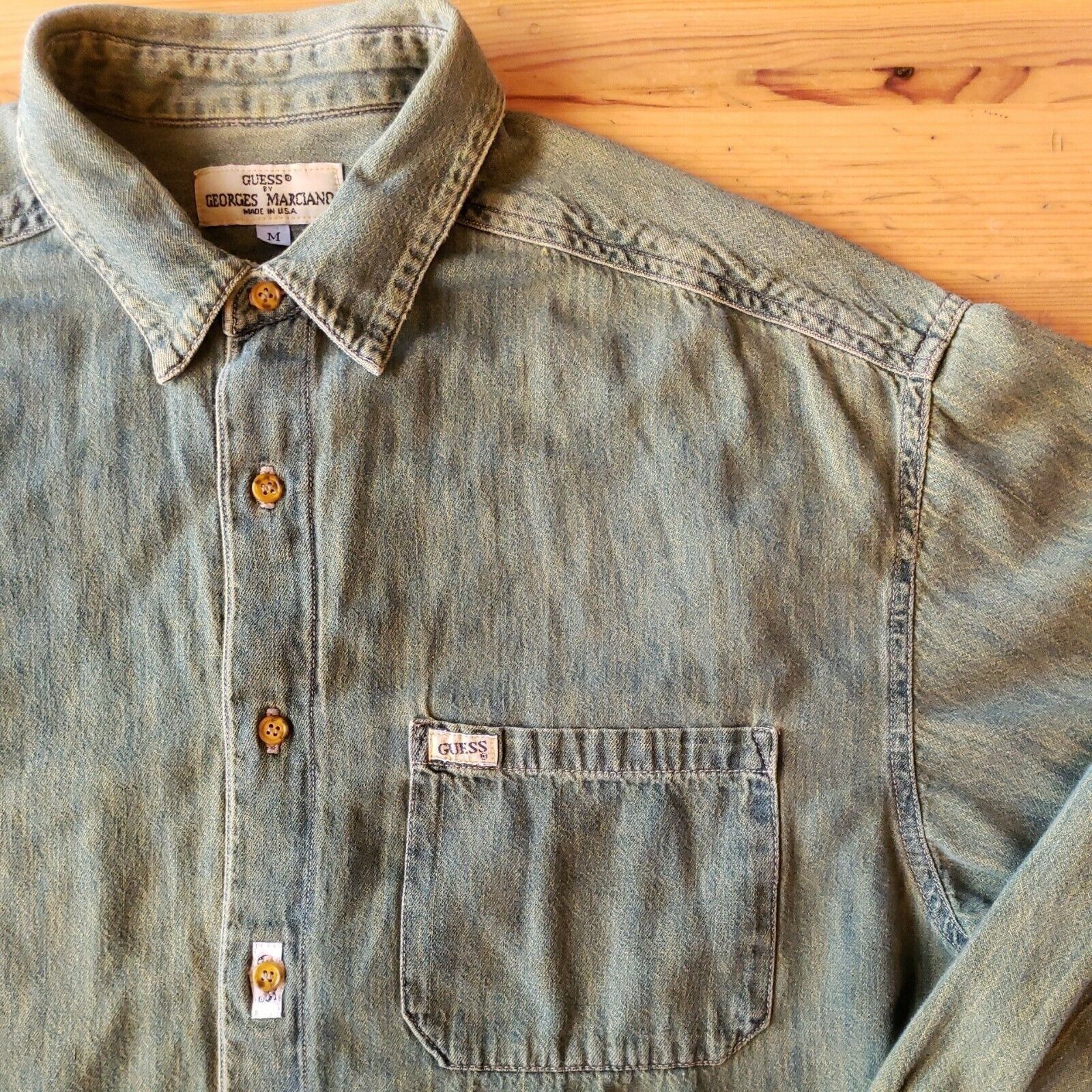 Guess 80s Guess Georges Marciano Denim Shirt Mens M Distressed Ove Size US M / EU 48-50 / 2 - 2 Thumbnail