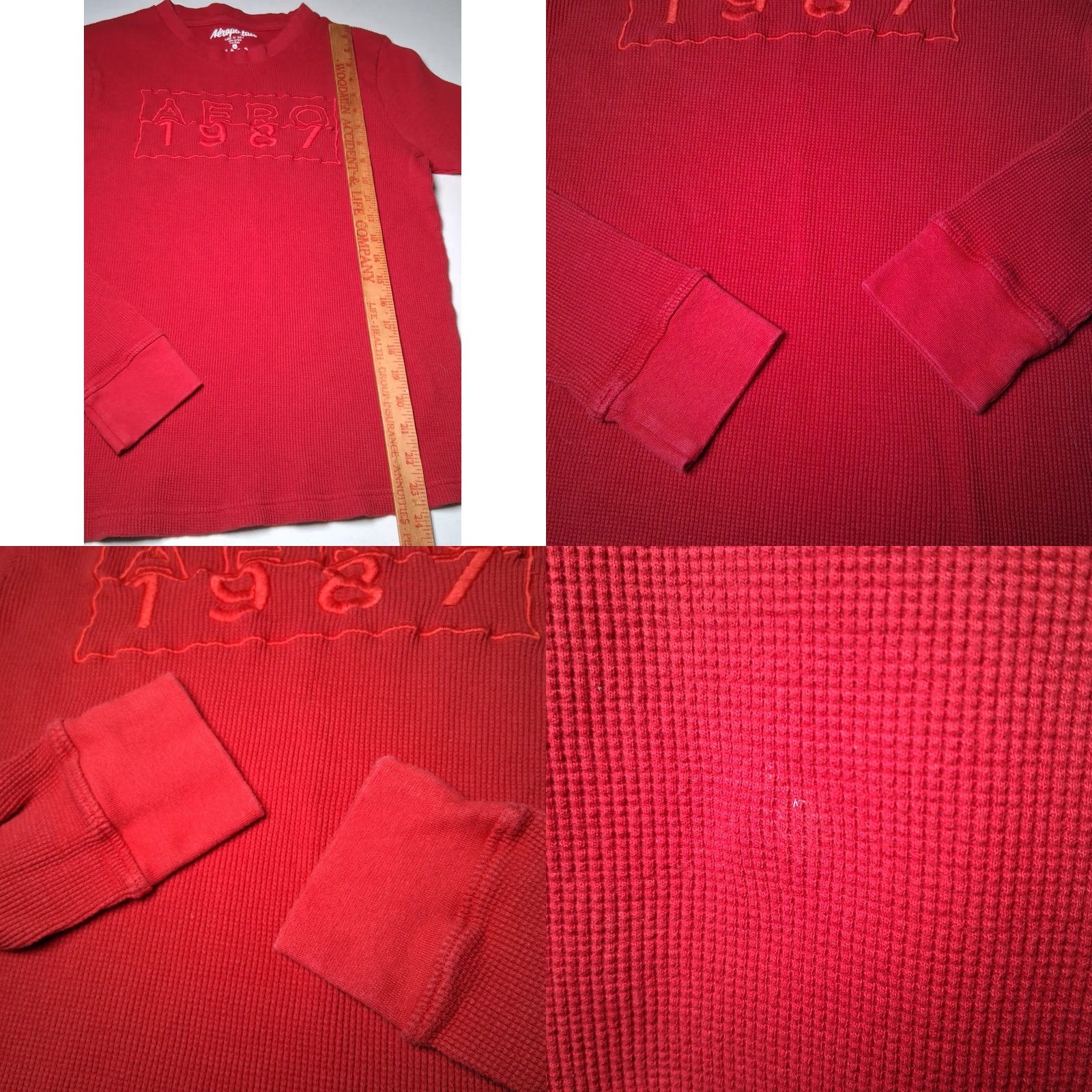 Aeropostale AERO 1987 Aeropostale Thermal Shirt Men L Red Slim Fit Cotton Knit Crew Neck Long Sleeve Waffle T-Shirt Size US L / EU 52-54 / 3 - 8 Thumbnail