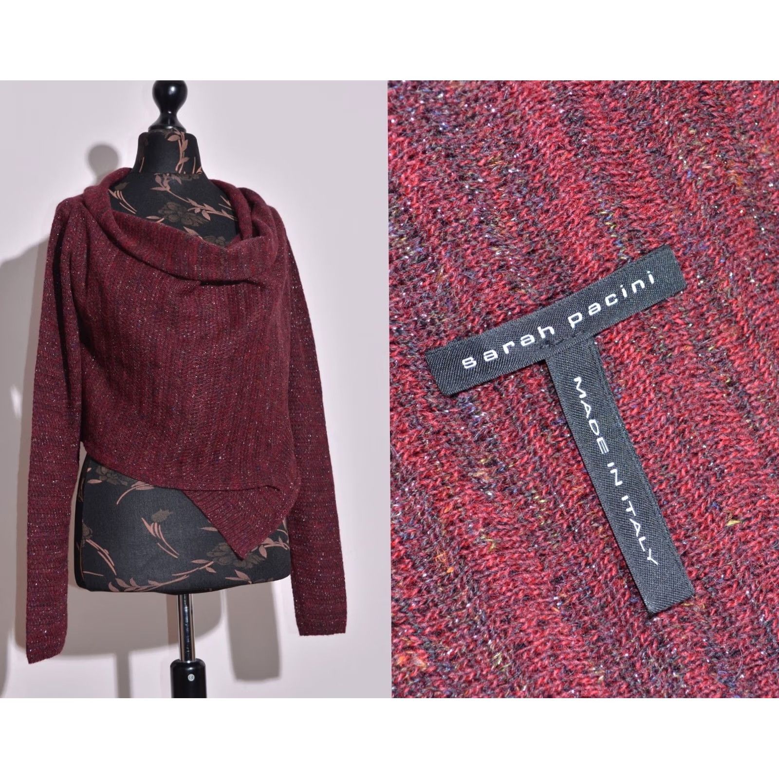 Sarah Pacini VINTAGE Sarah Pacini Wrap Long Sleeve Cardigan Jumper Crop Wool Blend One Size M-L Size ONE SIZE - 2 Thumbnail