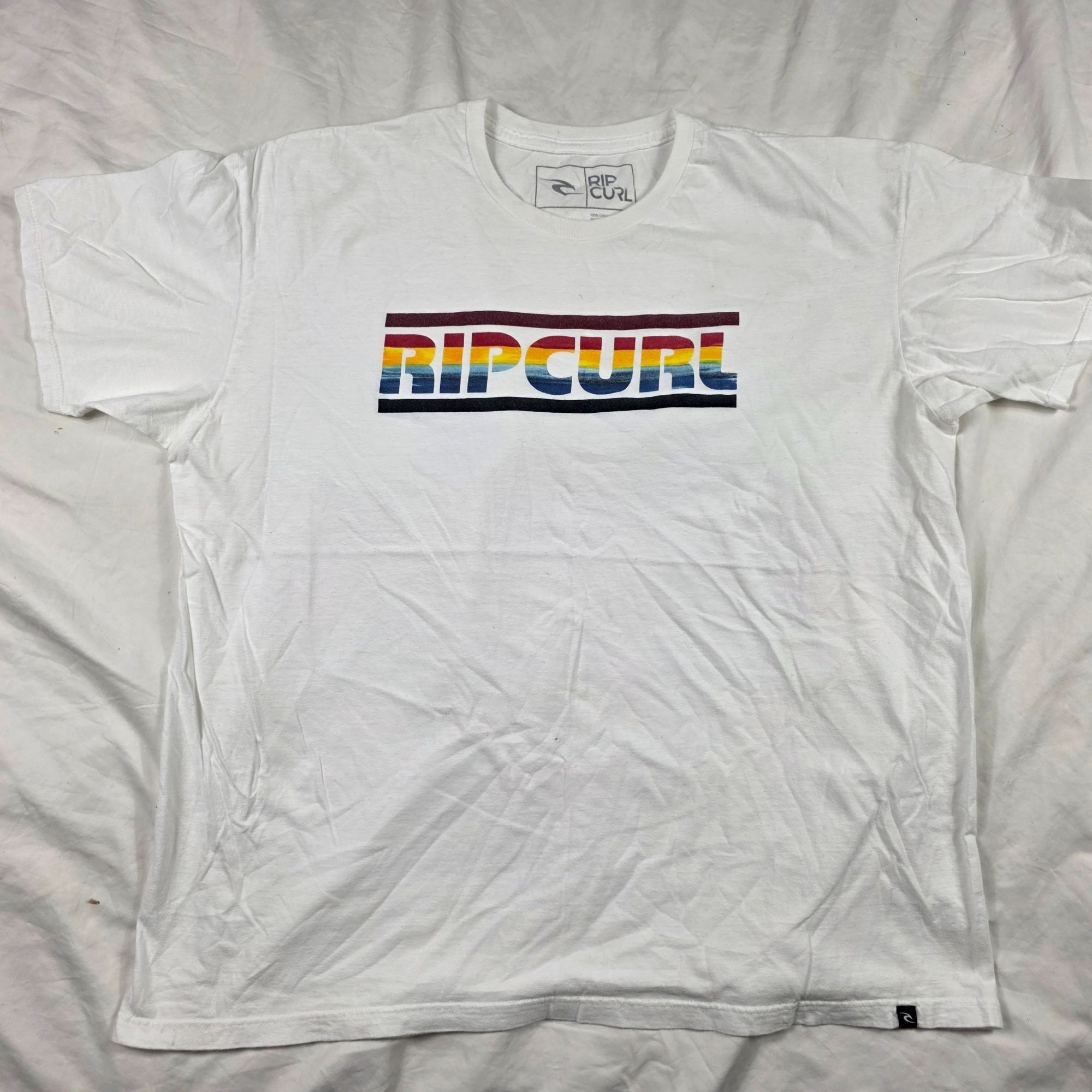 Rip Curl Mens 2XL White Rainbow Logo Graphic T Shirt Short S