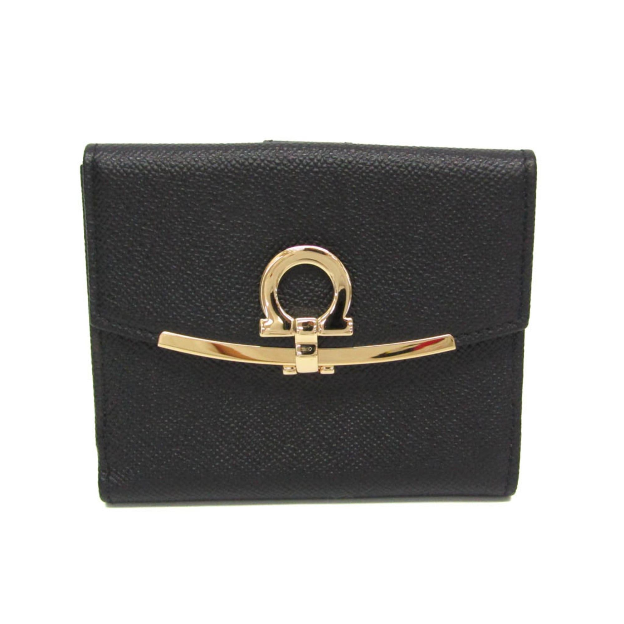 Salvatore Ferragamo Salvatore Ferragamo Gancini DP-22 C877 Women's Leather Middle Wallet (bi-fold) Black Size ONE SIZE - 1 Thumbnail