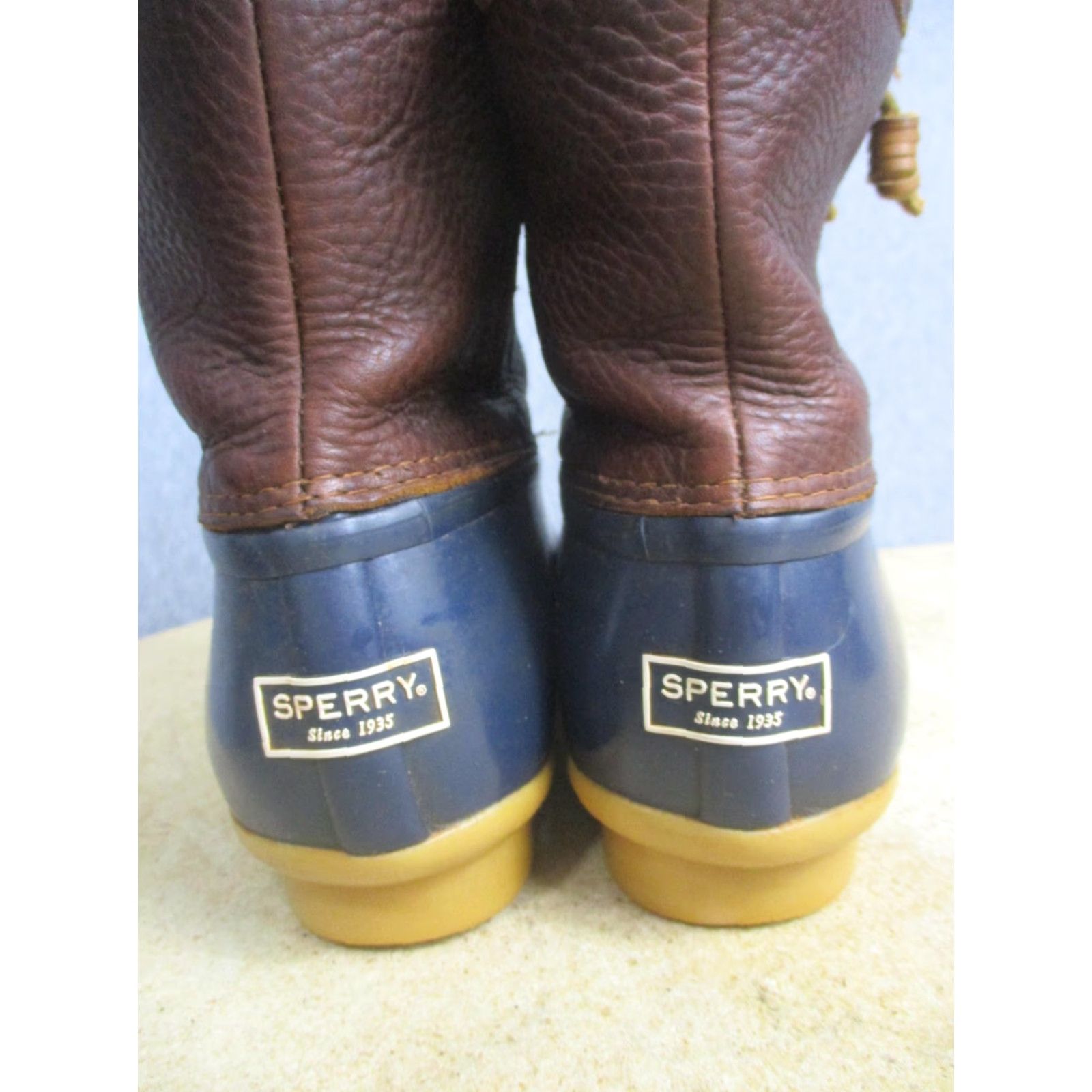 Sperry Sperry Saltwater Boots Womens Size 10 Navy Brown Leather Waterproof Side Zip Duck Rain Boot STS91175 Size US 10 / IT 40 - 4 Thumbnail