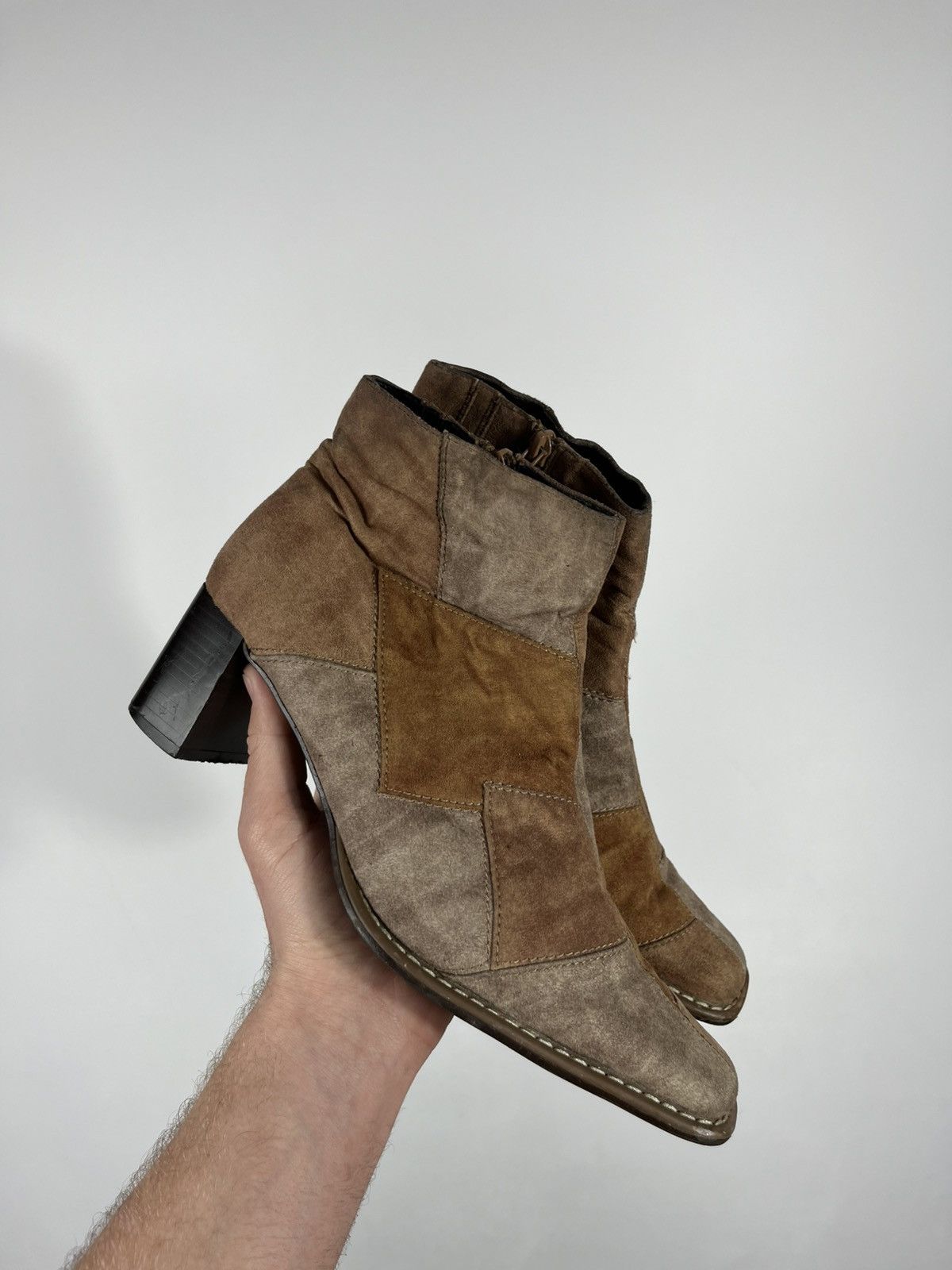 Other Patchwork Suede Ankle Boots EU 40 Block Heel Zip Square Toe Size US 9 / IT 39 - 11 Thumbnail