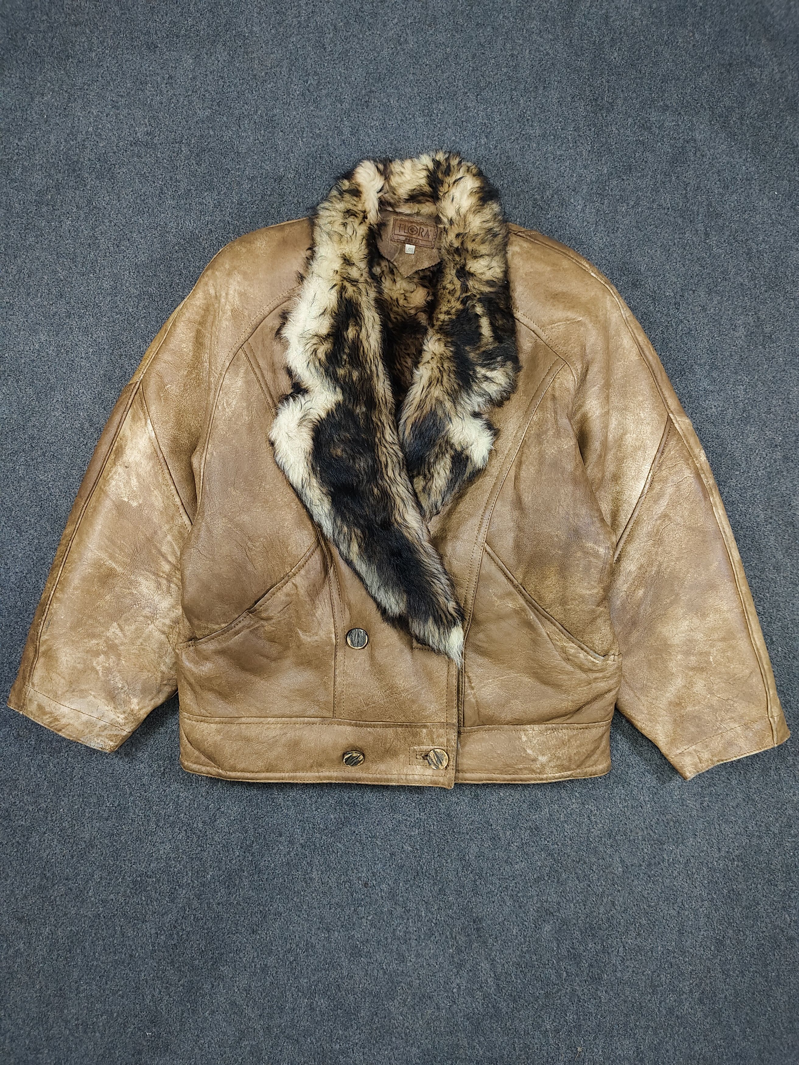 Vintage 80s FLORA- Oversized Real Fur Shearling Lined Leather Bomber Size US L / EU 52-54 / 3 - 4 Thumbnail