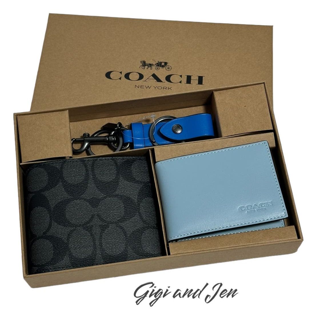 image of Coach Boxed 3 In 1 Wallet And Trigger Valet Key Fob Gift Set, Men's