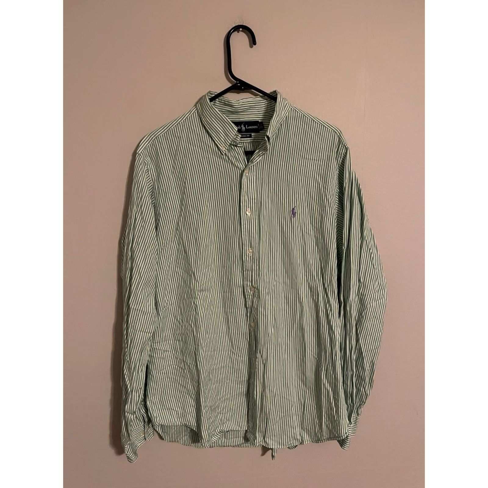 Polo Ralph Lauren Polo Ralph Lauren Shirt Button Dress Classic Fit Men's 16.5 36-37 Striped Green Size 46R - 3 Thumbnail