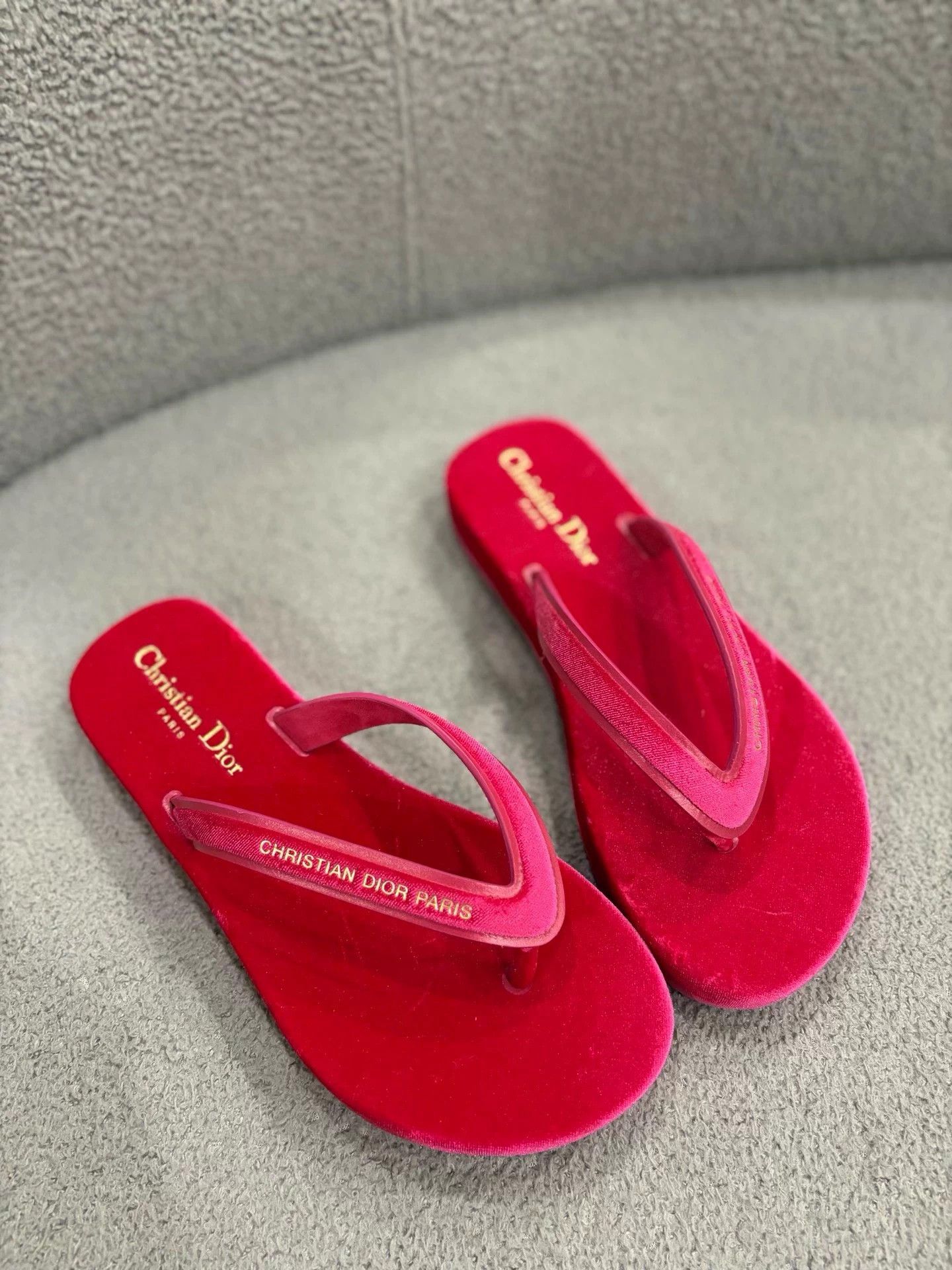 Dior Dior Women's SS Unworn Magenta Flocked Slides 36,38,39 (1/2-1 Size Up) Size US 5.5 / IT 35.5 - 2 Thumbnail