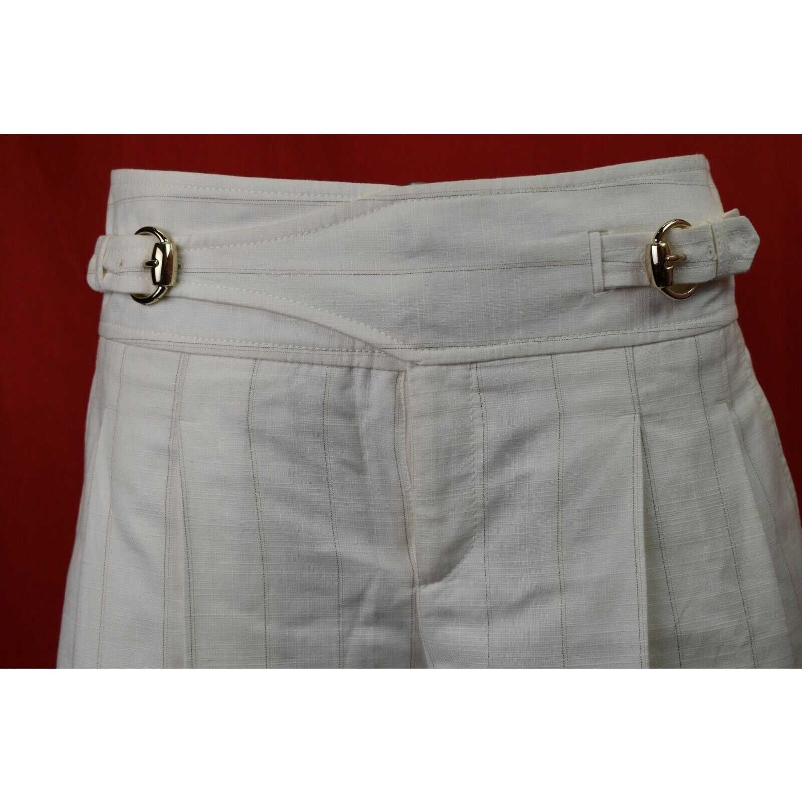 Gucci GUCCI OFF WHITE LINEN STRIPE BELTED 2 X BUCKLE SHORTS 42 IT Size 32" / US 10 / IT 46 - 2 Thumbnail