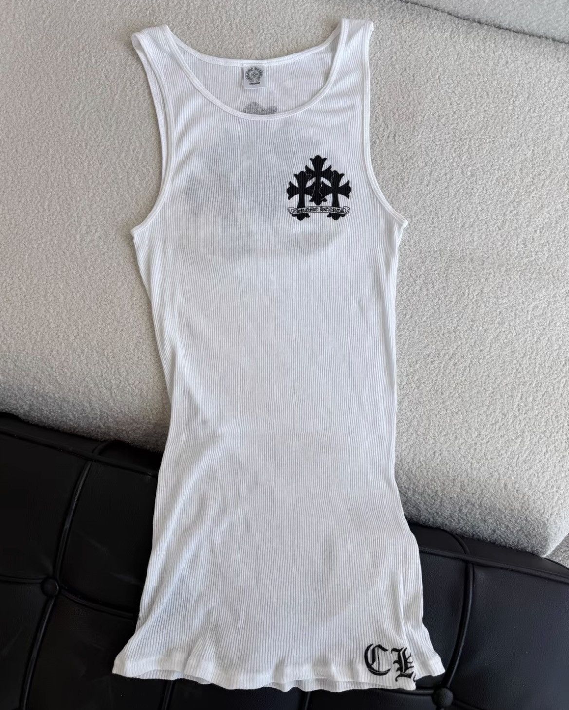 CHROME HEARTS Size M White full printed cross stripes three