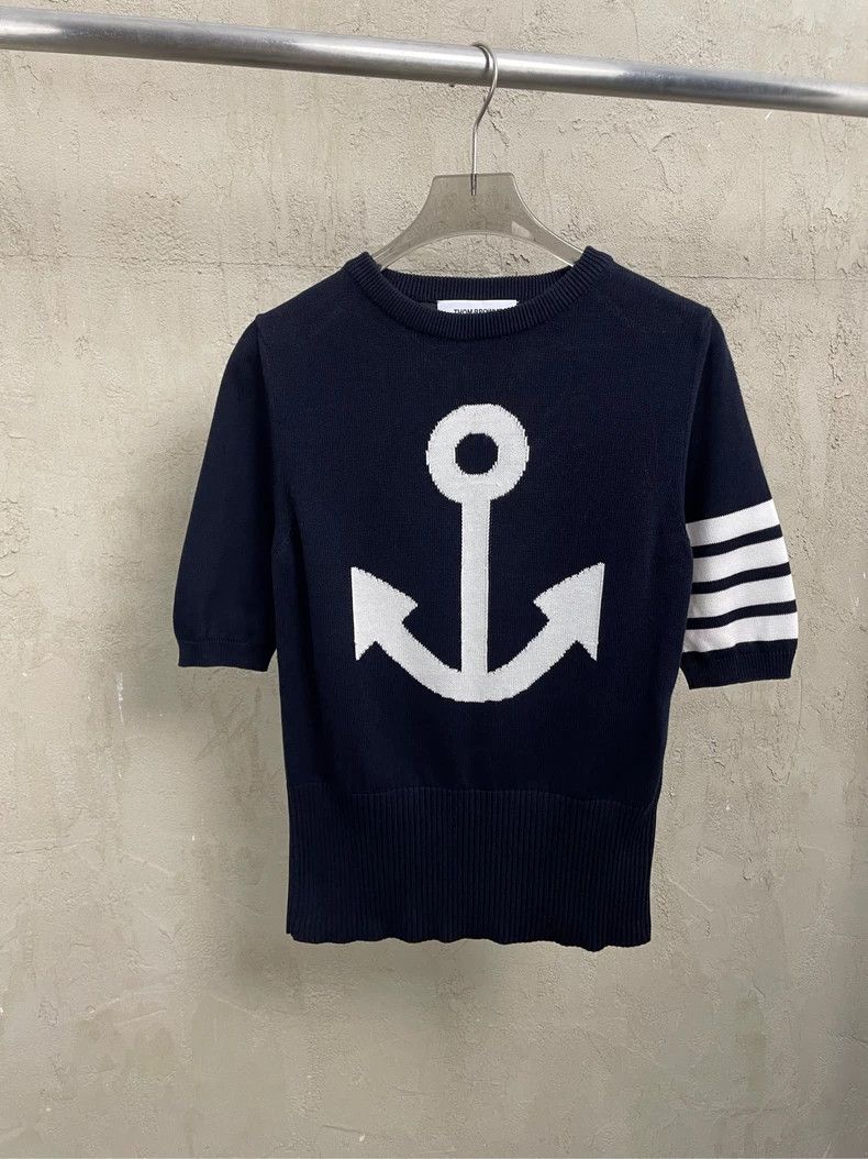 Thom Browne Thom browne Dark blue anchor four-striped knitted short sle Size XS / US 0-2 / IT 36-38 - 1 Thumbnail