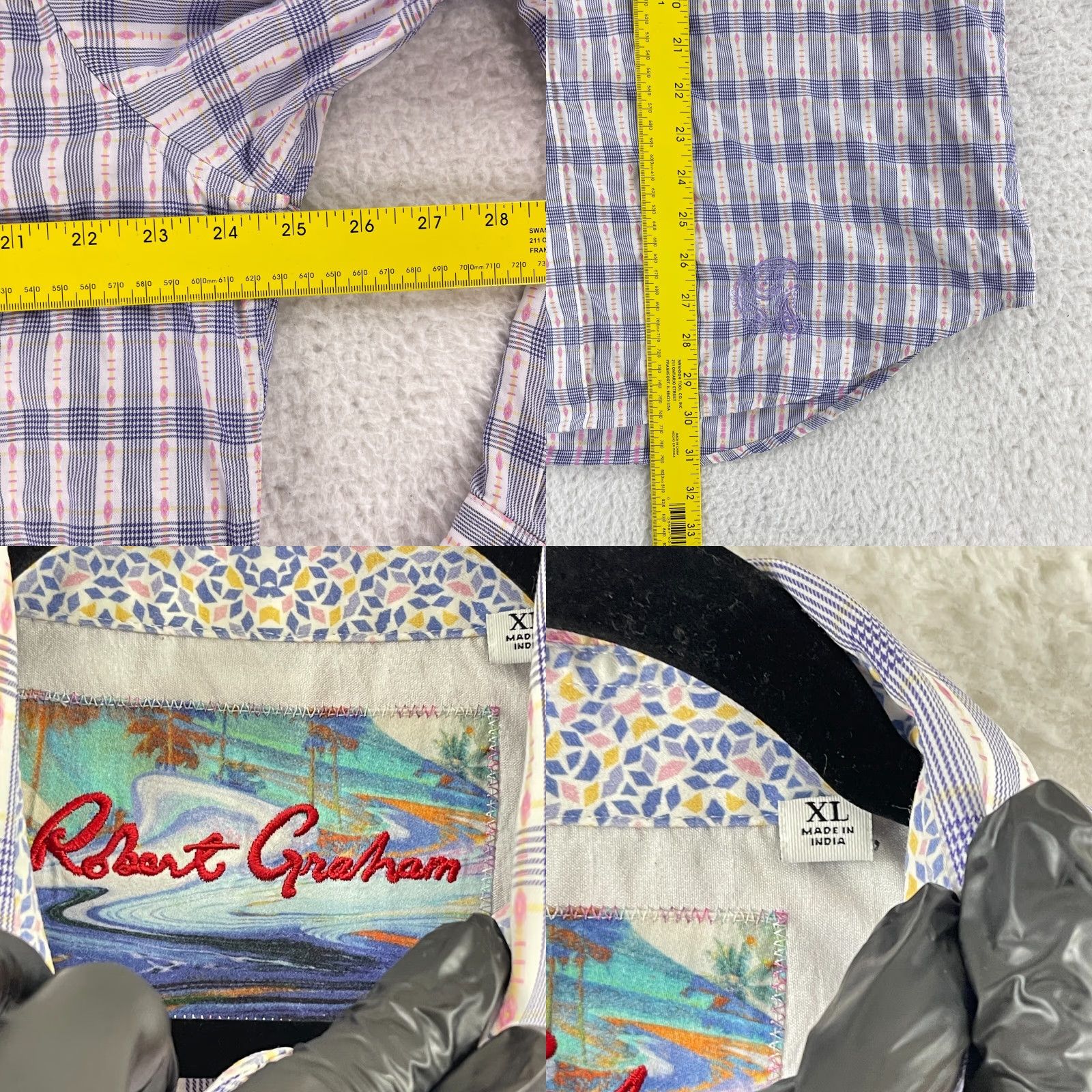 Robert Graham Robert Graham Purple Geo Print Button-Up Dress Shirt Mens Long Sleeve XL Size 46R - 8 Thumbnail