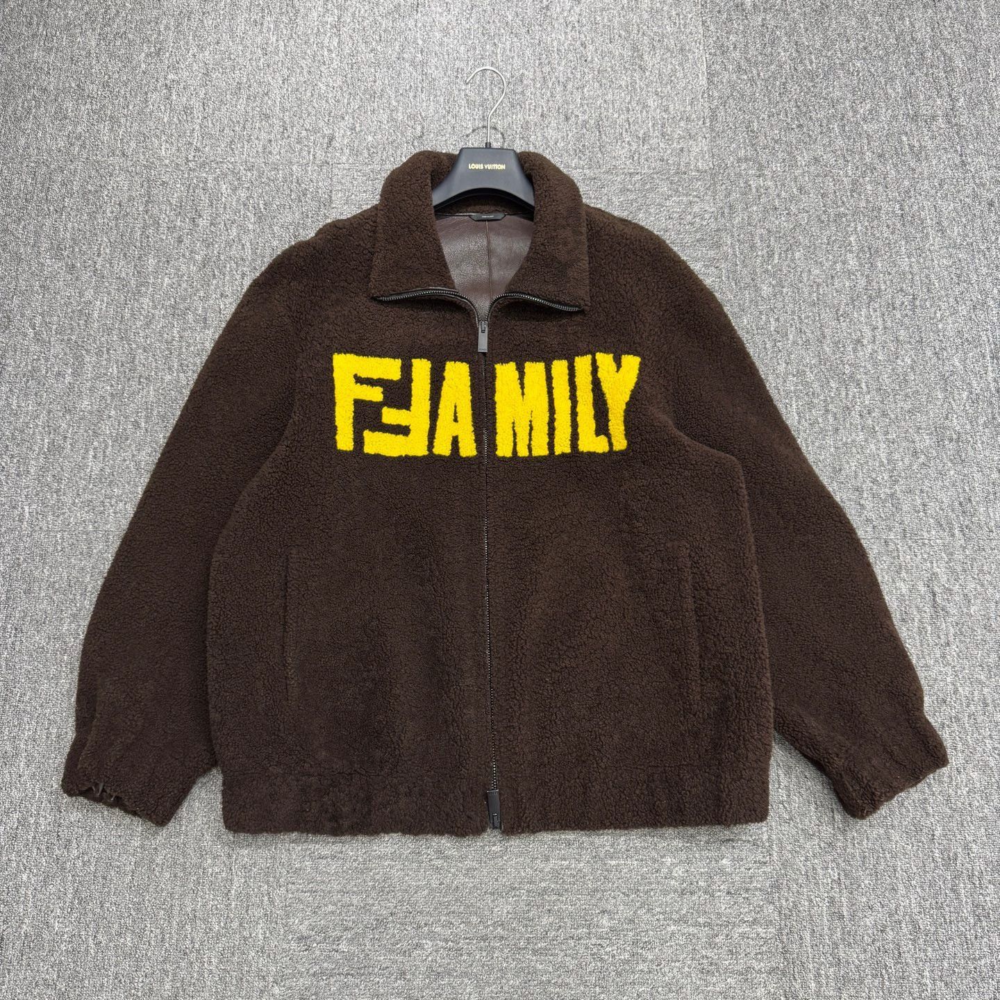 Fendi Brown Fleece Jacket with Yellow 'FAMILY' Graphic Size US M / EU 48-50 / 2 - 1 Thumbnail