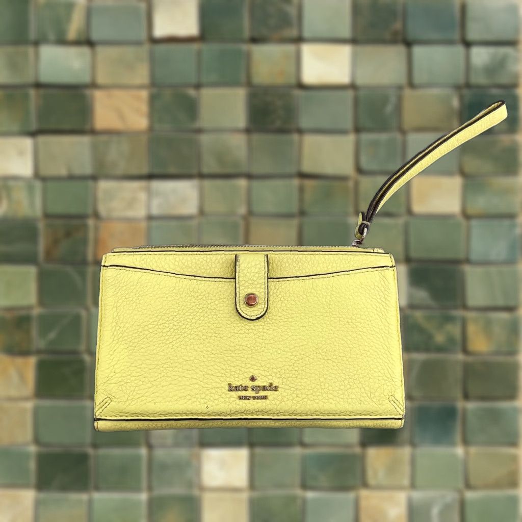Vintage Kate Spade Wallet Small Women Yellow Pebbble Leather Zip Around Jackson Clutch Divider Boho Size ONE SIZE - 1 Thumbnail