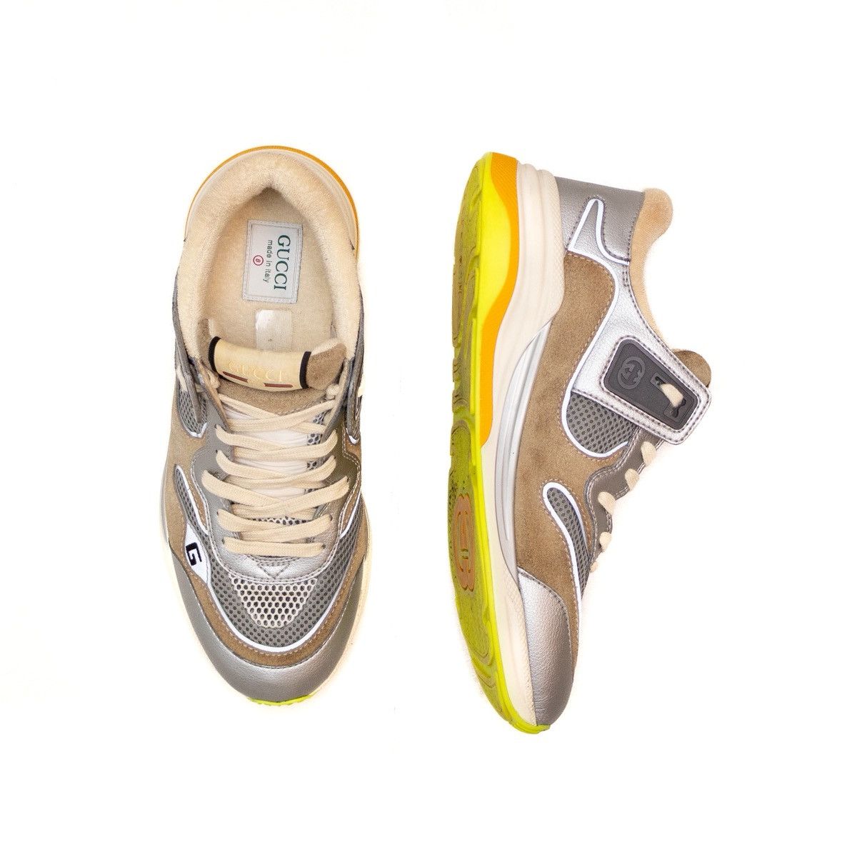 Gucci Gucci Grey / Beige Suede and Mesh Ultrapace Sneakers SizeUS9 Size US 9 / EU 42 - 1 Thumbnail