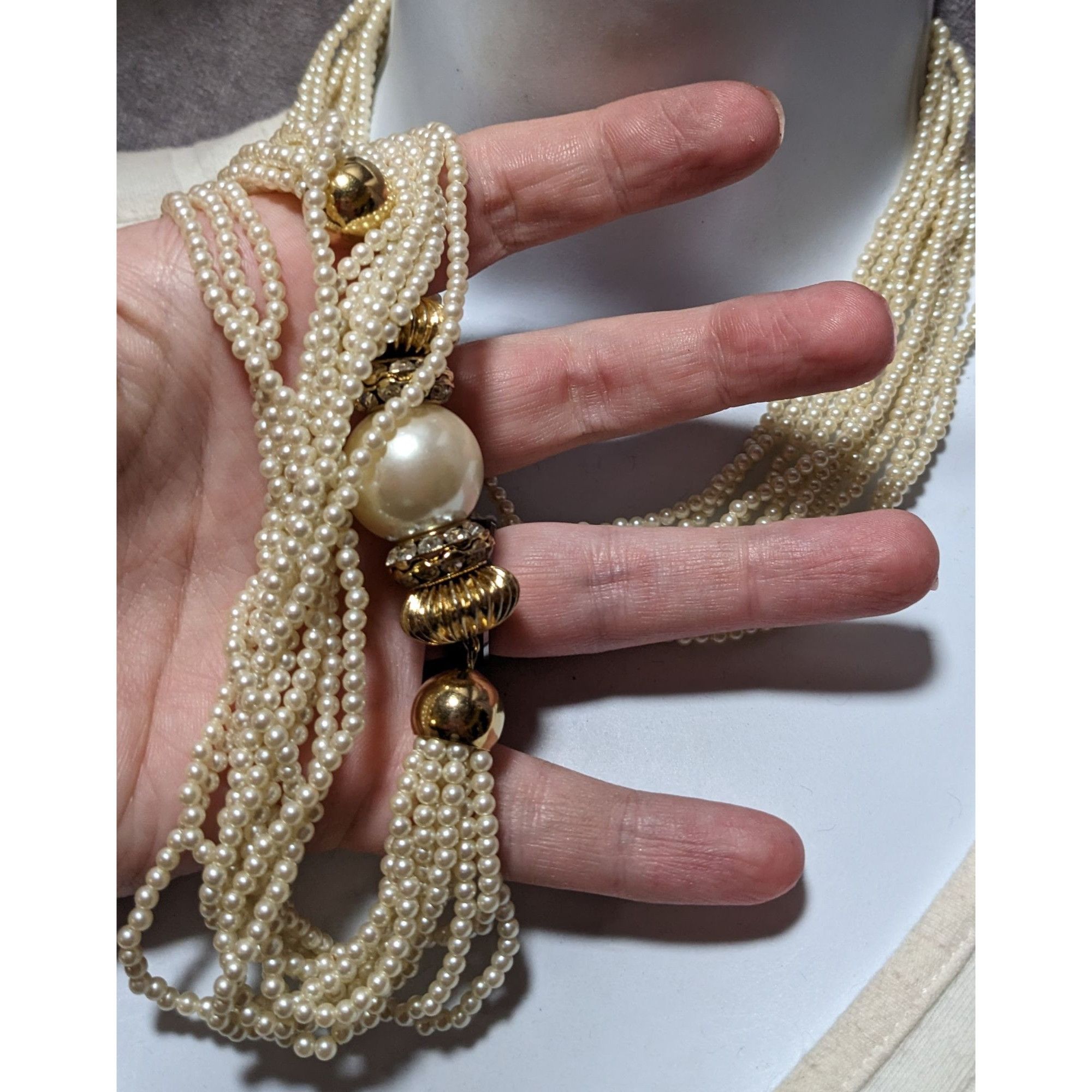 Other Vintage Glam Gold Pearl Multistrand Statement Necklace Size ONE SIZE - 3 Thumbnail