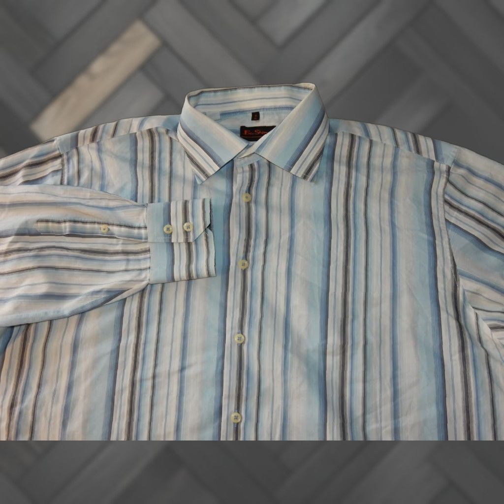 Ben Sherman Ben Sherman Men's Long Sleeve Button-Up Shirt XL Blue Cotton Striped Size US XL / EU 56 / 4 - 1 Thumbnail