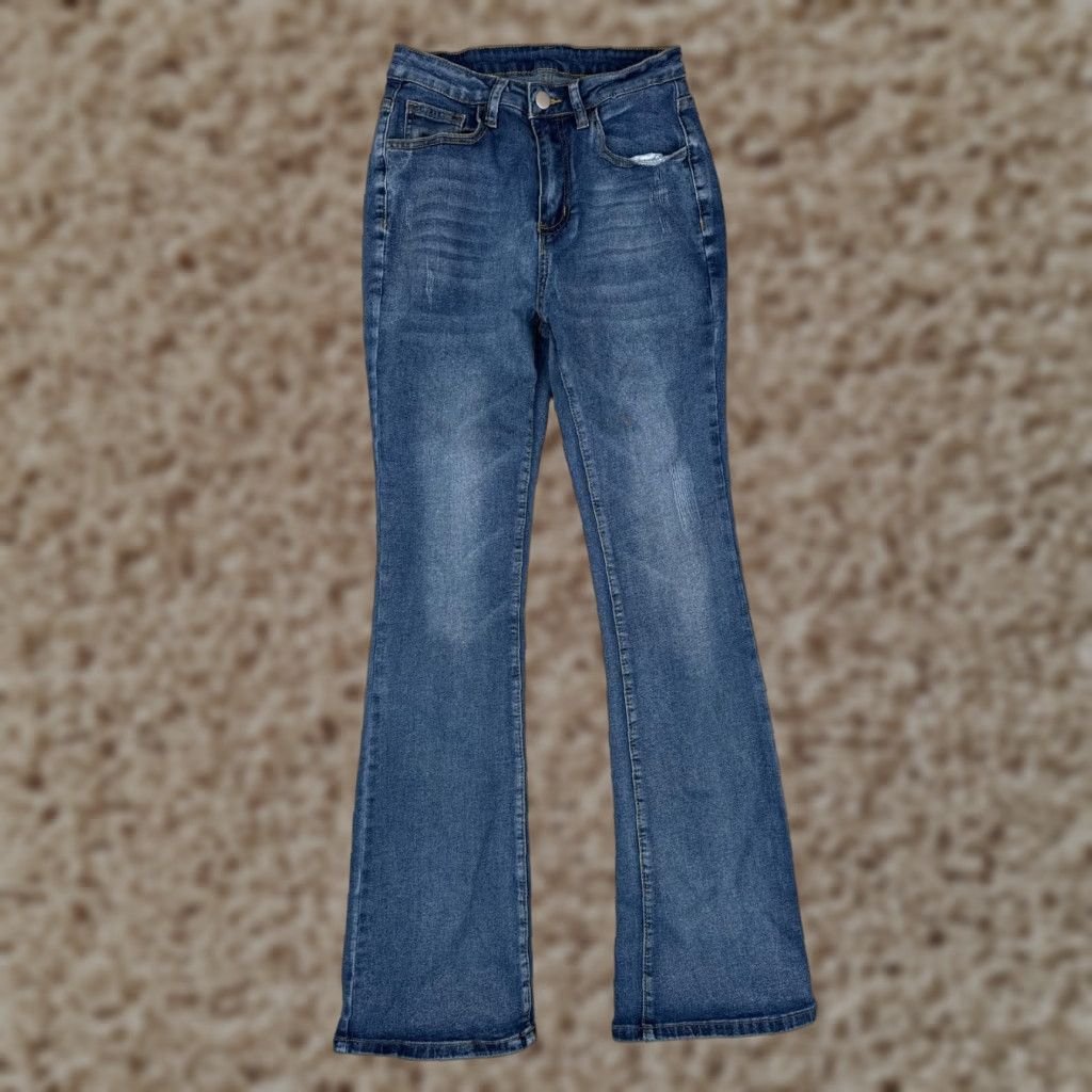 Shein SheIn Jeans Flared Denim Blue 26 30in Mid Rise Cotton Blend Stretch Regular Women Pants Vintage No Size 26" / US 2 / IT 38 - 1 Thumbnail