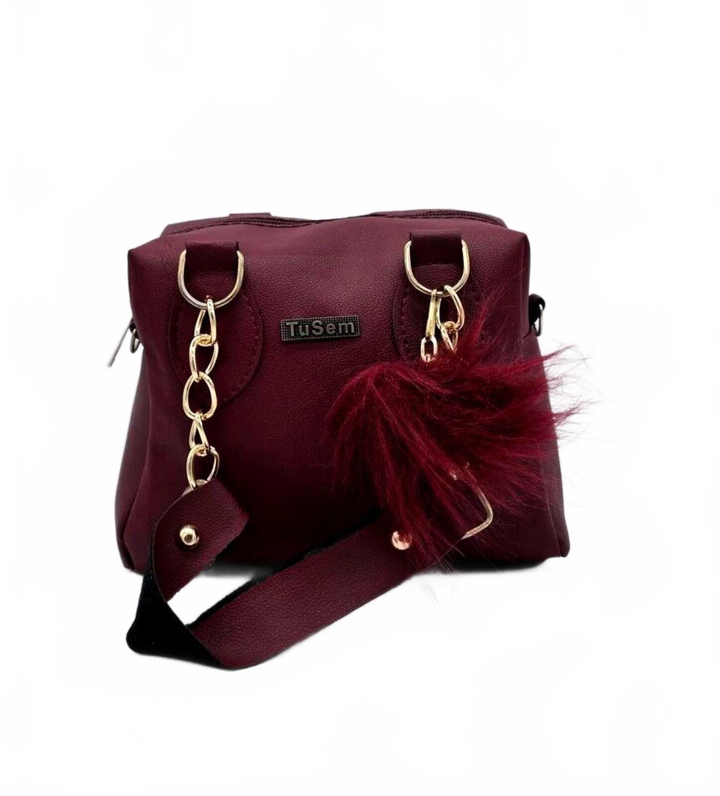 Other Mini Burgundy Faux Leather Crossbody Bag with Fur Charm Size ONE SIZE - 1 Thumbnail