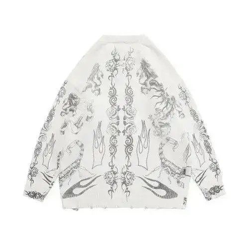 Aran Isles Knitwear Grunge y2k goth skull tribal print knit White sweater Size US L / EU 52-54 / 3 - 4 Thumbnail
