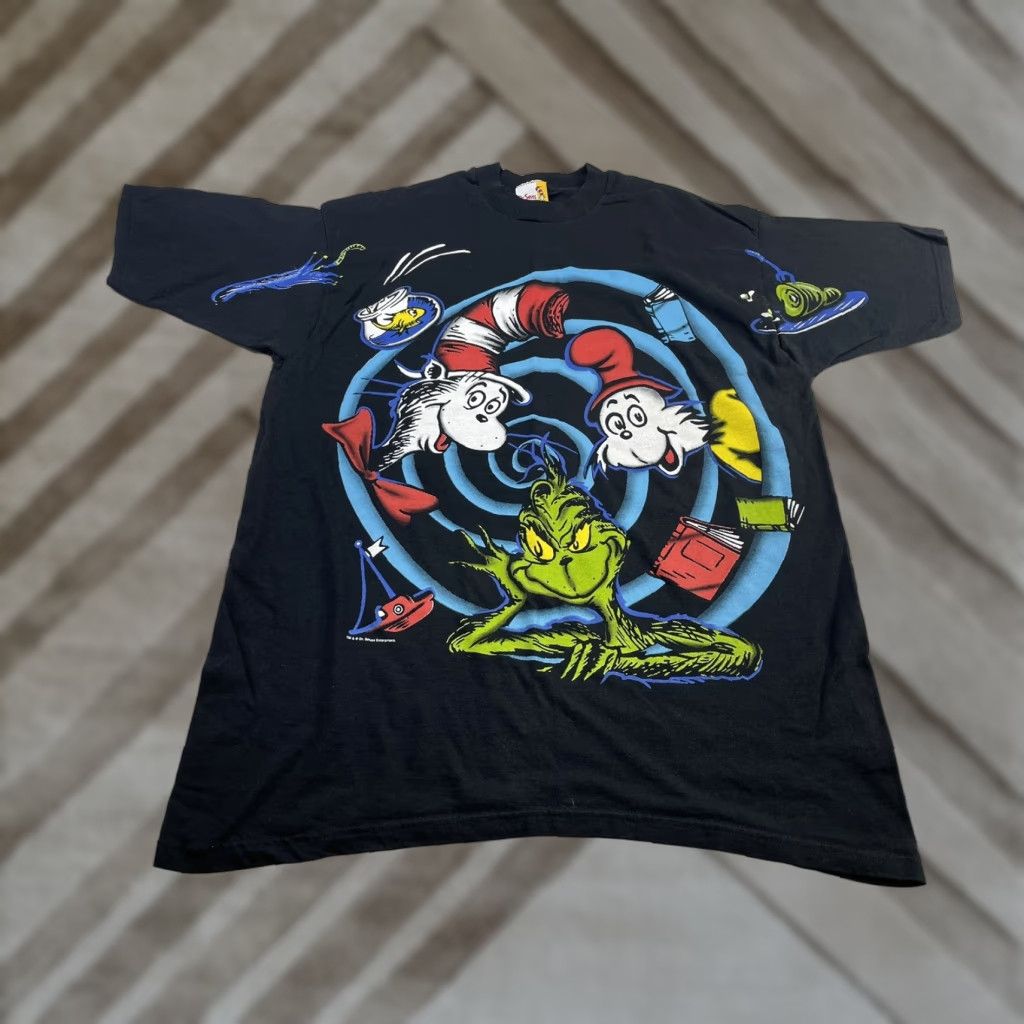 Vintage VINTAGE Dr. Seuss Black Swirl All Over Print T-shirt XL Men 90s Logo Graphic Print Long Sleeve Size US XL / EU 56 / 4 - 1 Thumbnail