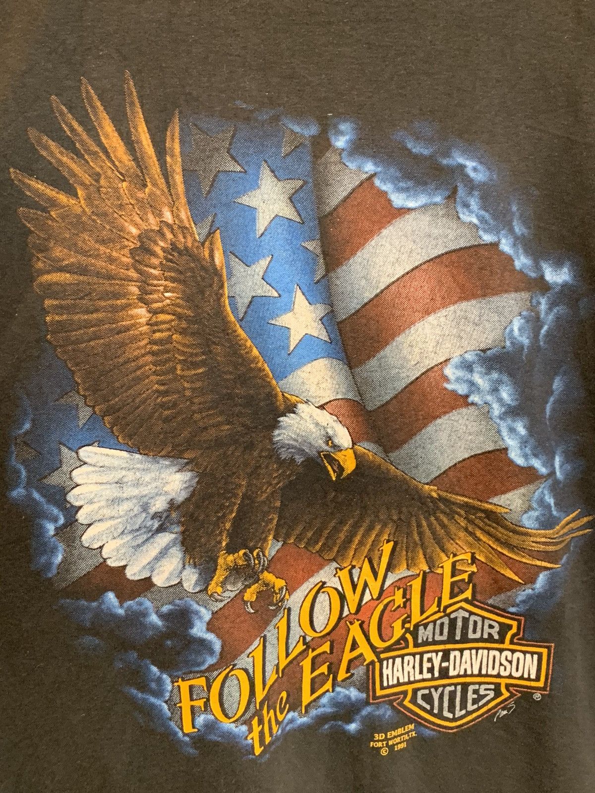 Harley Davidson × Vintage *RARE* Vintage 1991 3D Emblem Harley Davidson Eagle T-Shirt Size US XL / EU 56 / 4 - 3 Thumbnail
