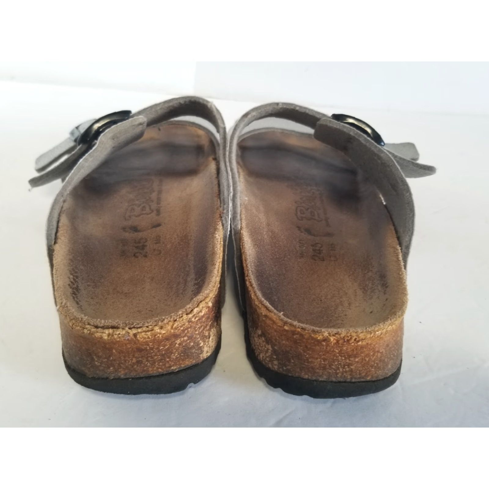 Birkenstock Birkenstock Sandals Birki's Womens 7 Silver Slip On Buckle Slide Shoes Leather Cork Rubber Flat Heel 1 in See All Pics Size US 7 / IT 37 - 3 Thumbnail