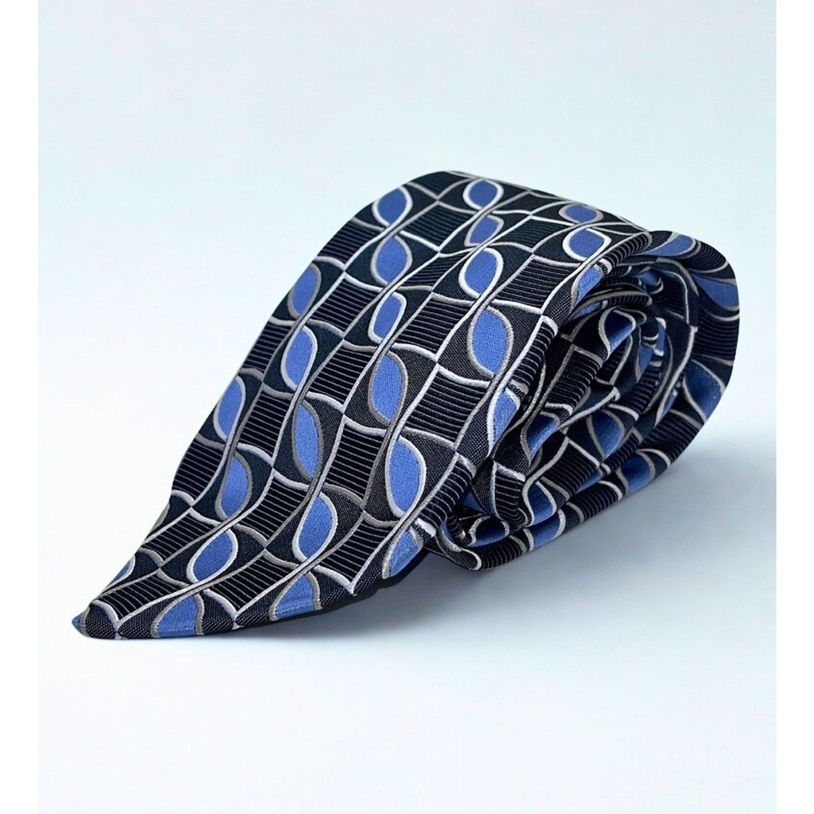 Gucci Gucci Geometric Silk Tie Blue Black Gray 100% Silk Italy Size ONE SIZE - 5 Thumbnail