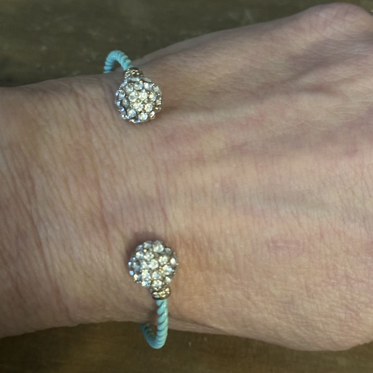 Other Turquoise paved rhinestone balls bangle cuff bracelet Size ONE SIZE - 2 Thumbnail