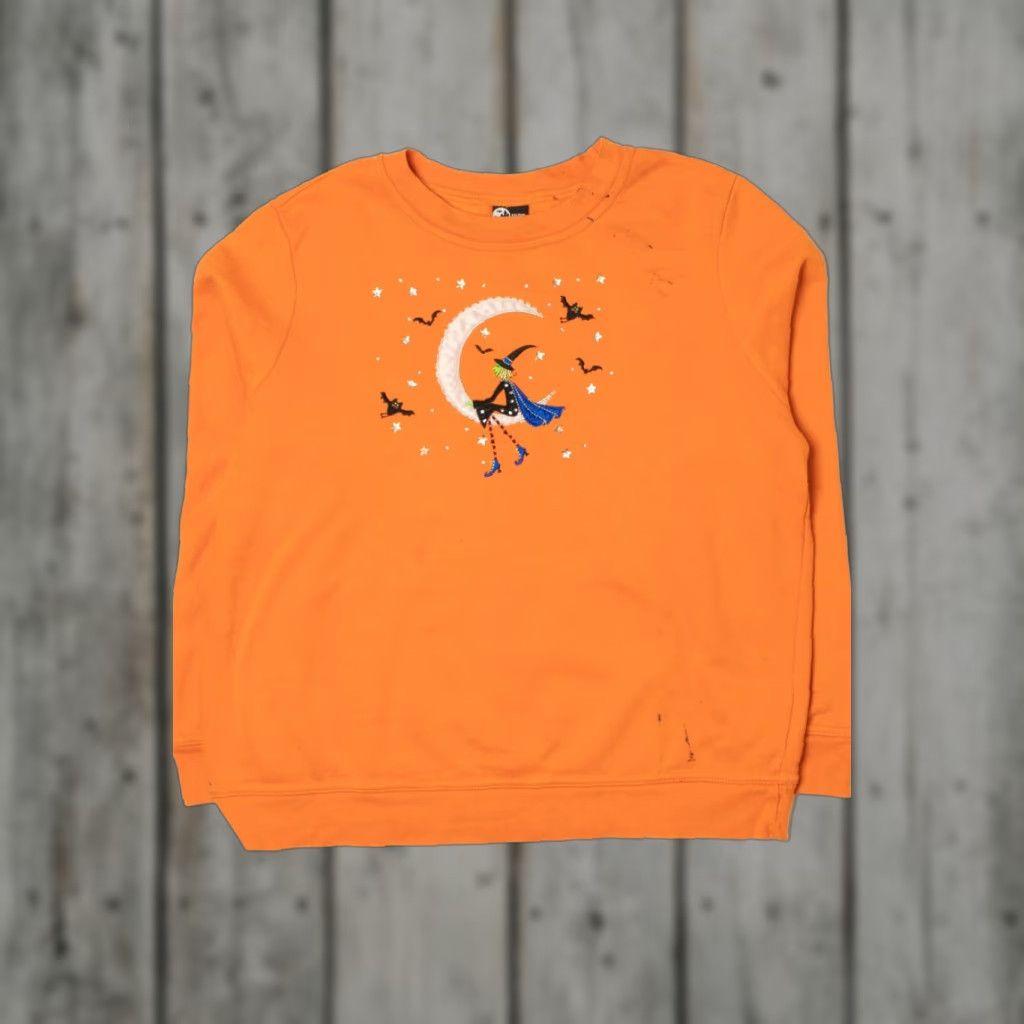 Vintage VINTAGE Holiday Editions Crescent Moon Witch Halloween Sweatshirt Large Orange Womens/Mens? (No gender specified) Size US L / EU 52-54 / 3 - 1 Thumbnail