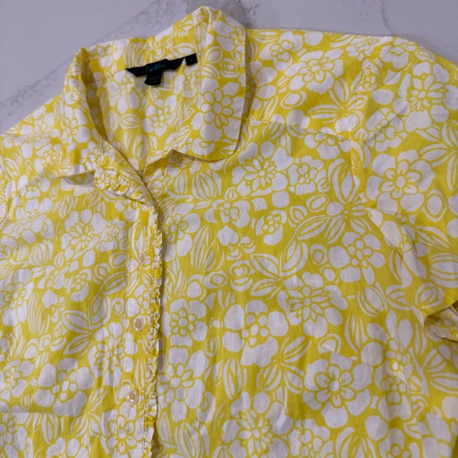 Boden Biden Floral Ruffle Trim Button Down Shirt Womens 16 Size XXL / US 16-18 / IT 52-54 - 4 Thumbnail