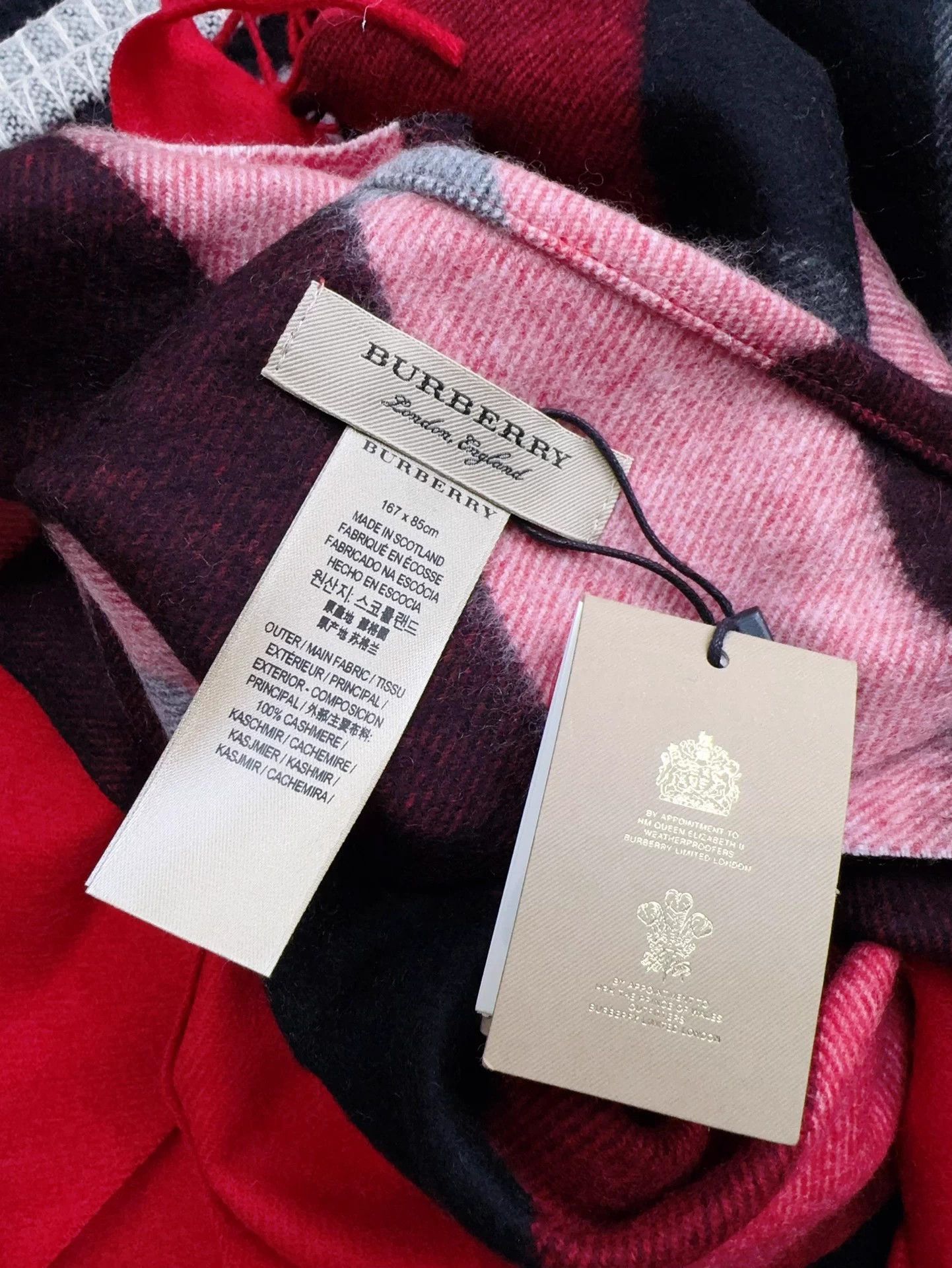 Burberry Burberry Red Black Colorblock Classic Check Cashmere Scarf Size ONE SIZE - 7 Thumbnail