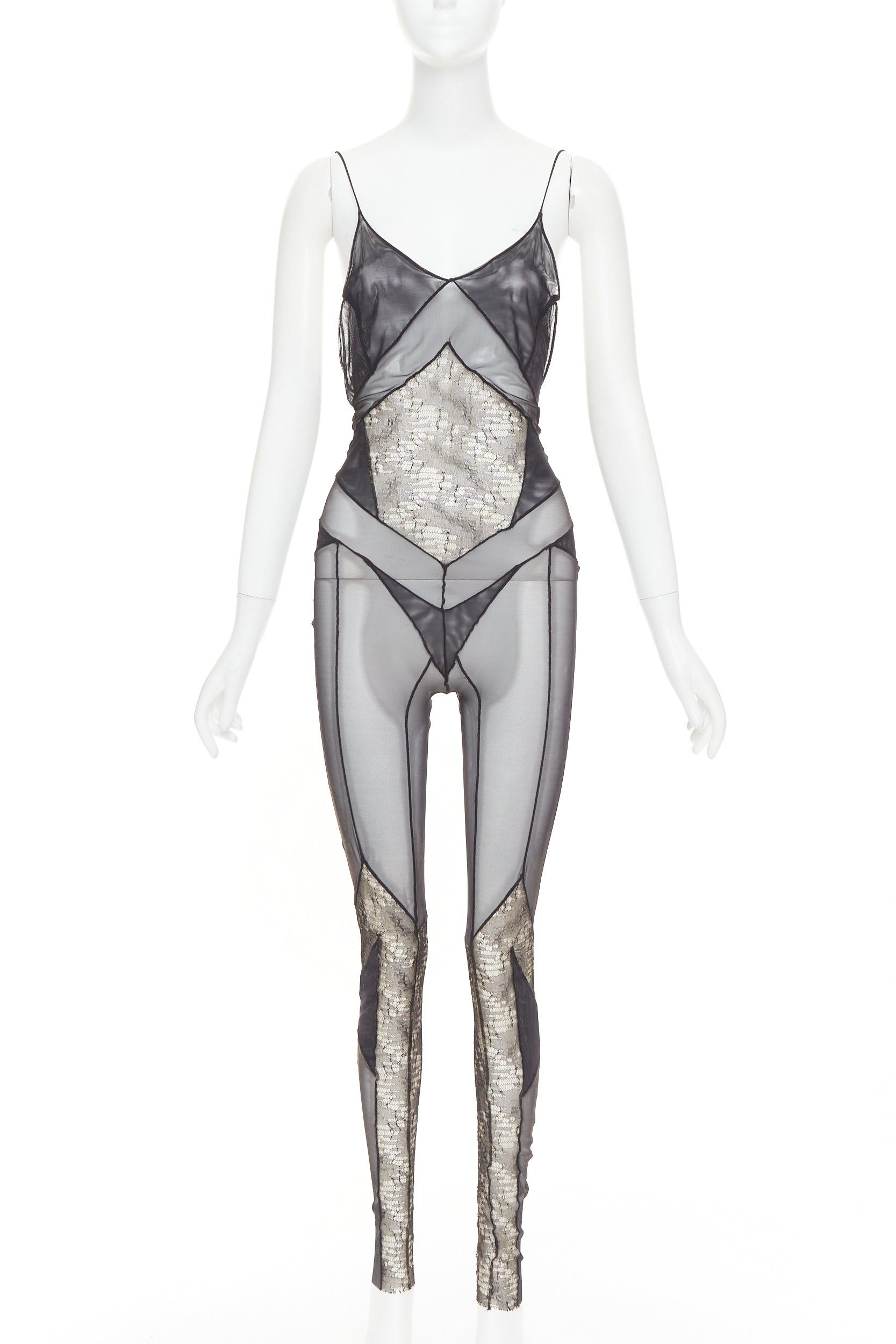 Alexandre Vauthier rare ALEXANDRE VAUTHIER COUTURE SS2014 Runway black lace panelled sheer catsuit Size 26" / US 2 / IT 38 - 1 Thumbnail
