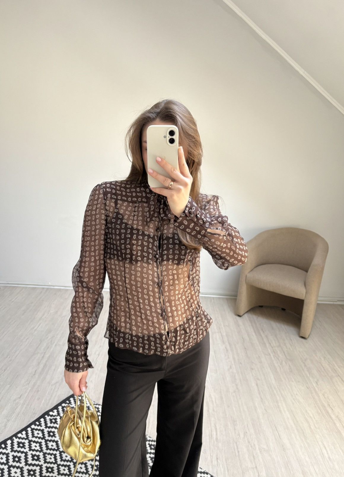 Prada Prada Paisley Print Silk Chiffon Sheer Blouse Brown Size 44 Size S / US 4 / IT 40 - 5 Thumbnail
