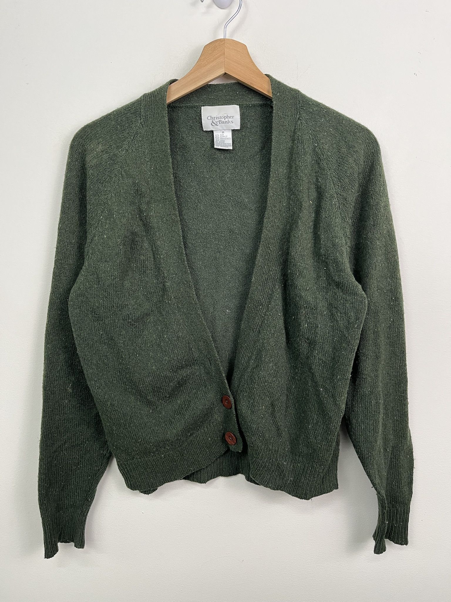 Vintage Vintage 1990s Knit Cardigan Olive Silk Mohair Blend Knit 