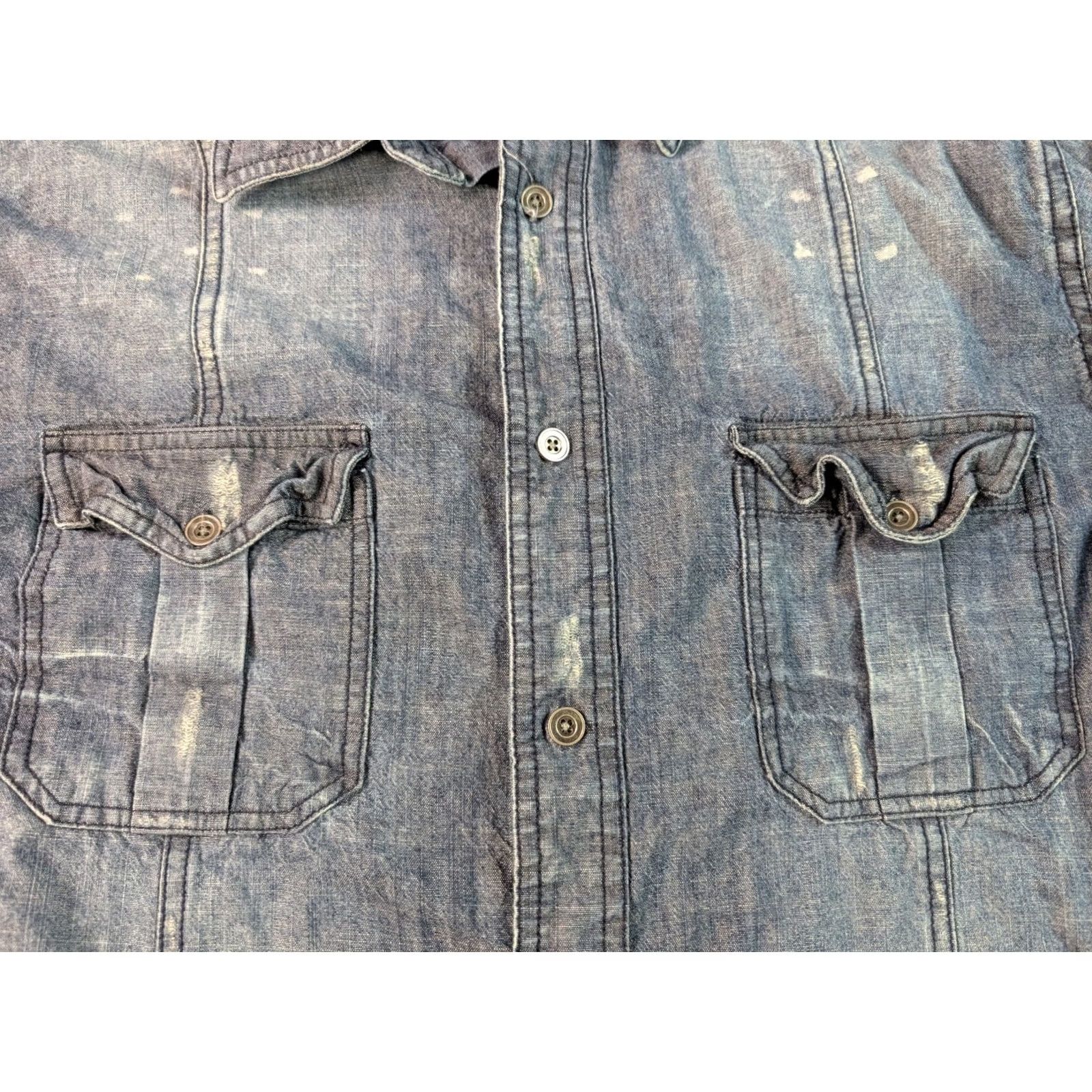 Decree Decree Indigo Dobby Long Sleeve Button-Up Shirt Men M Blue Vintage 90s Workwear Casual Distressed Cotton Chambray/Indigo Dobby/Outdoor Size US M / EU 48-50 / 2 - 3 Thumbnail