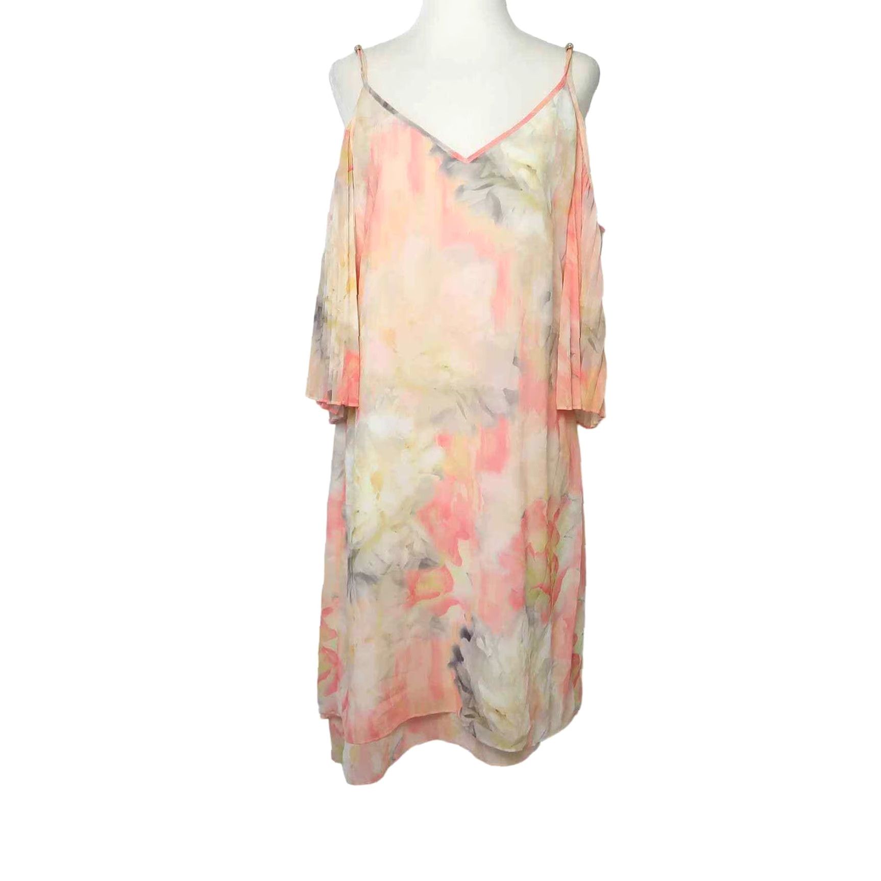 White House Black Market White House Black Market Dress Women 6 Orange Floral Watercolor Sundress Spaghetti Straps Cold Shoulder Spring Knee Length Party Cocktail Size M / US 6-8 / IT 42-44 - 2 Thumbnail