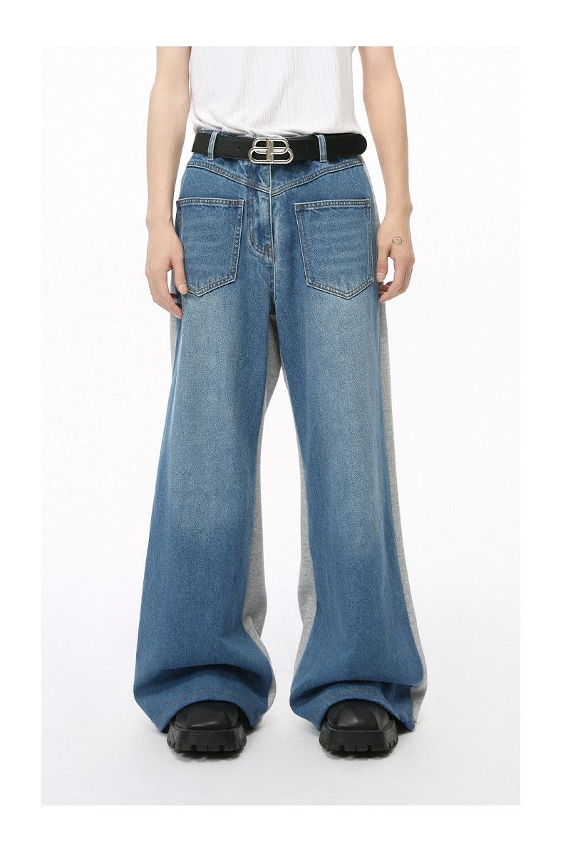 Japanese Brand × Jean Blue Washed Colorblock Wide Leg Loose Jeans Size US 32 / EU 48 - 1 Thumbnail